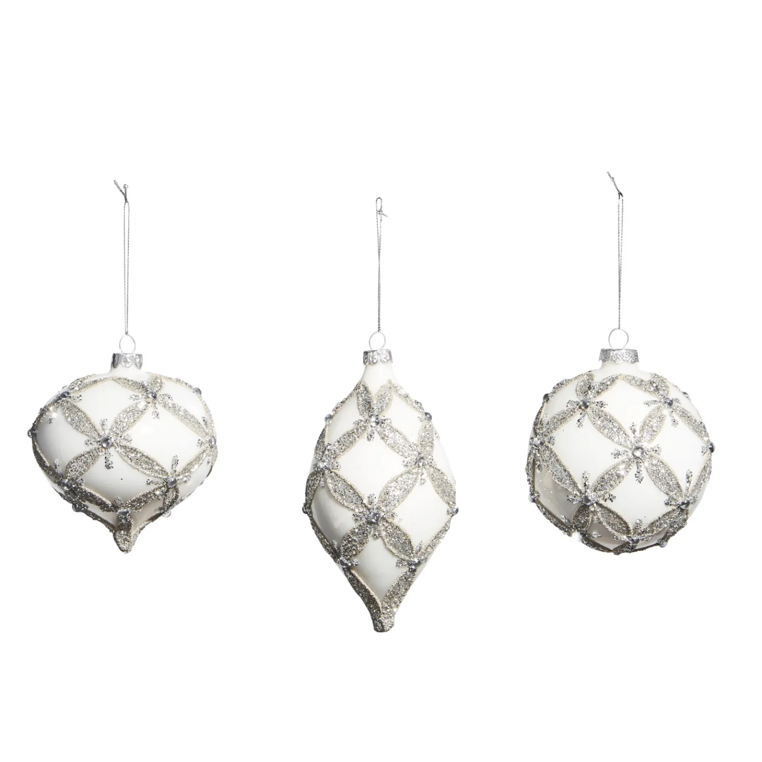 Raz 4" White with Silver Embellishment Glass Christmas Ornament 4322834