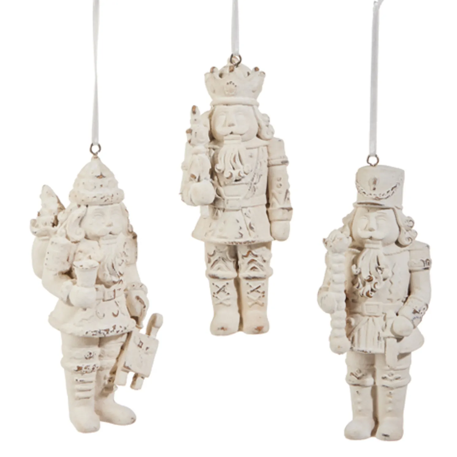 Raz 5.5" Whitewash Nutcracker Christmas Ornament Set of 3 4512190