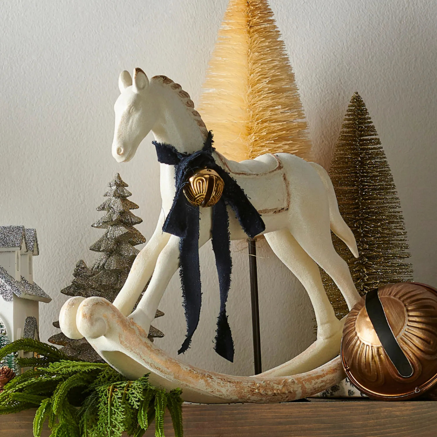 Raz 16.5" Whitewash Rocking Horse Christmas Decoration 4511382