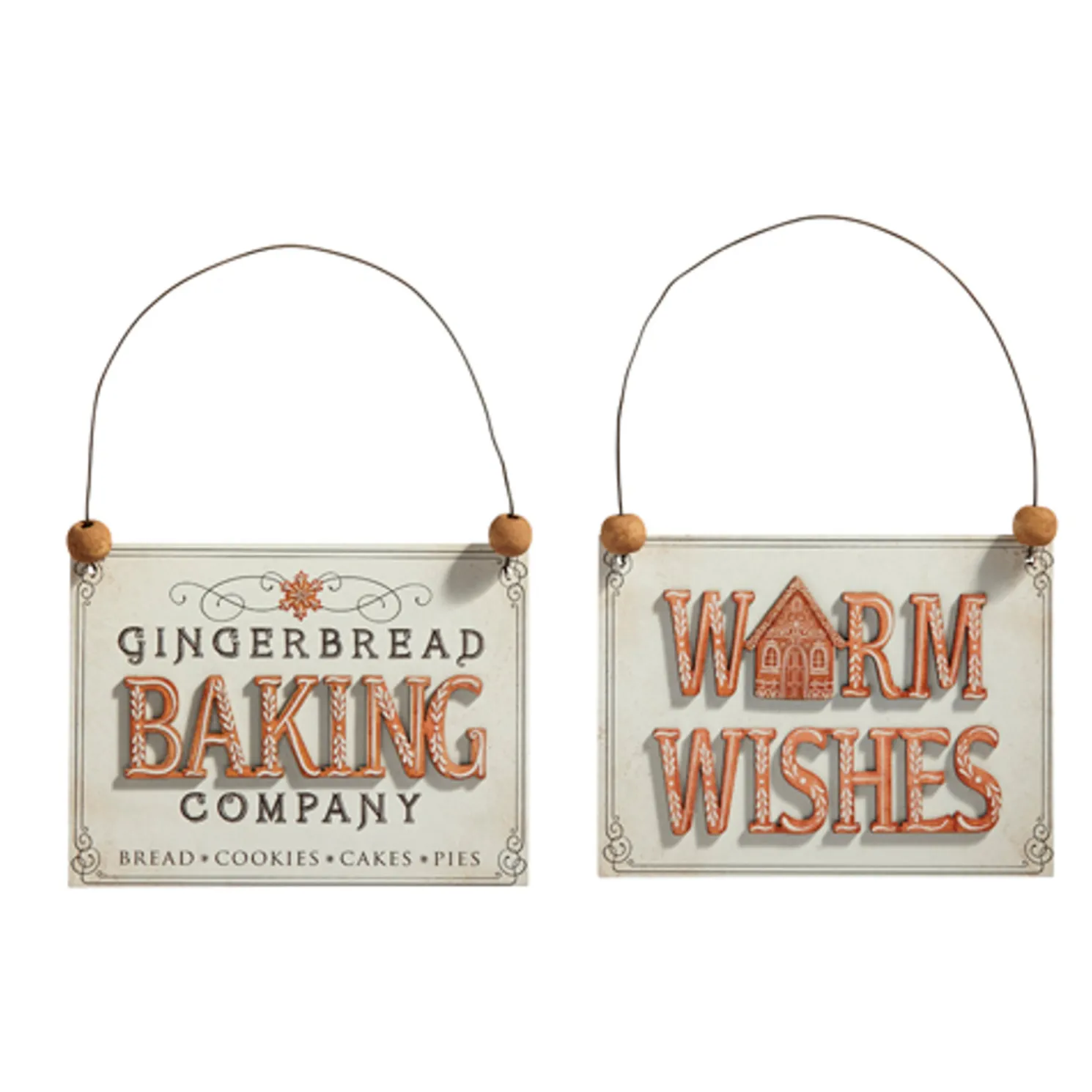 Raz 5" Wooden Gingerbread Sign Christmas Ornament Set of 2 4416264