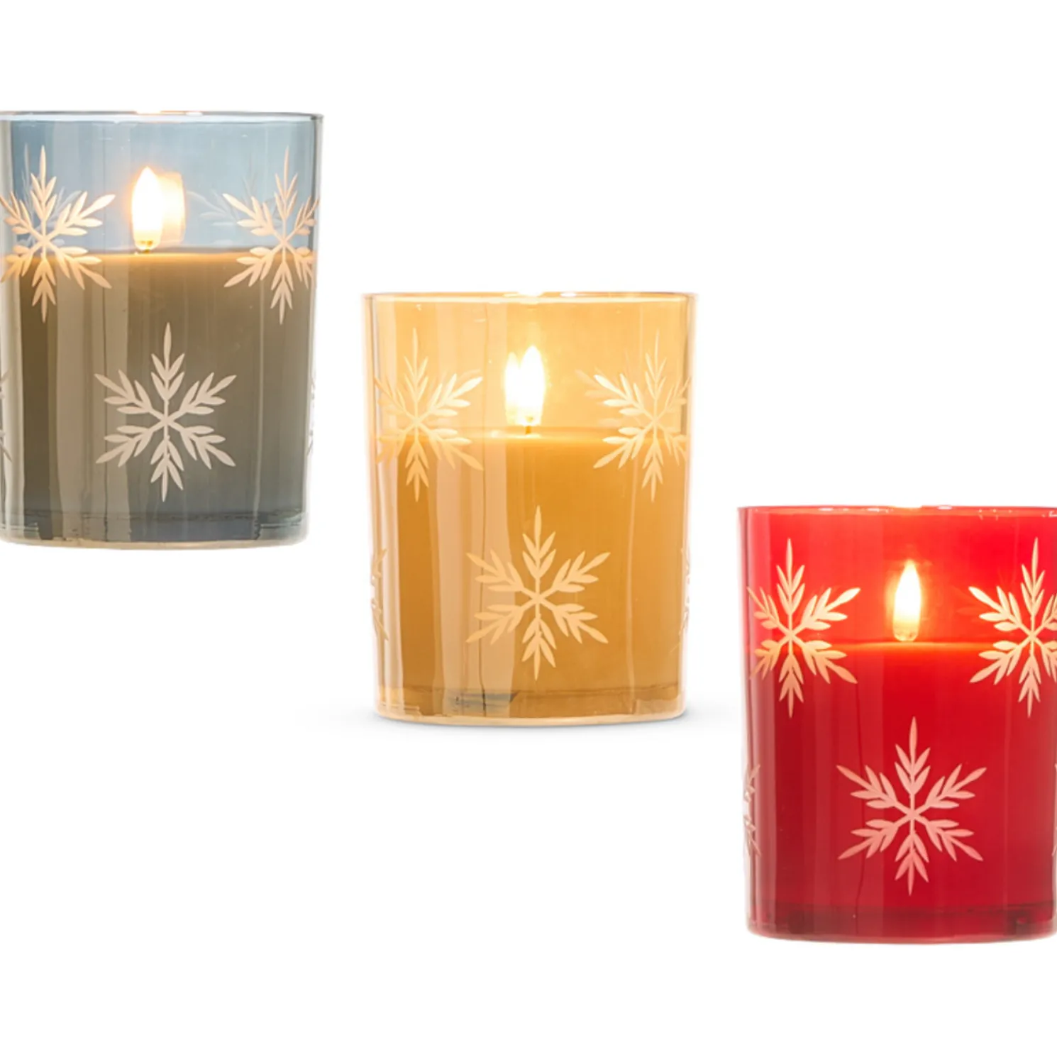 Raz 4" x 5" Smoke Grey, Gold, or Red Glass Snowflake Flameless Candle