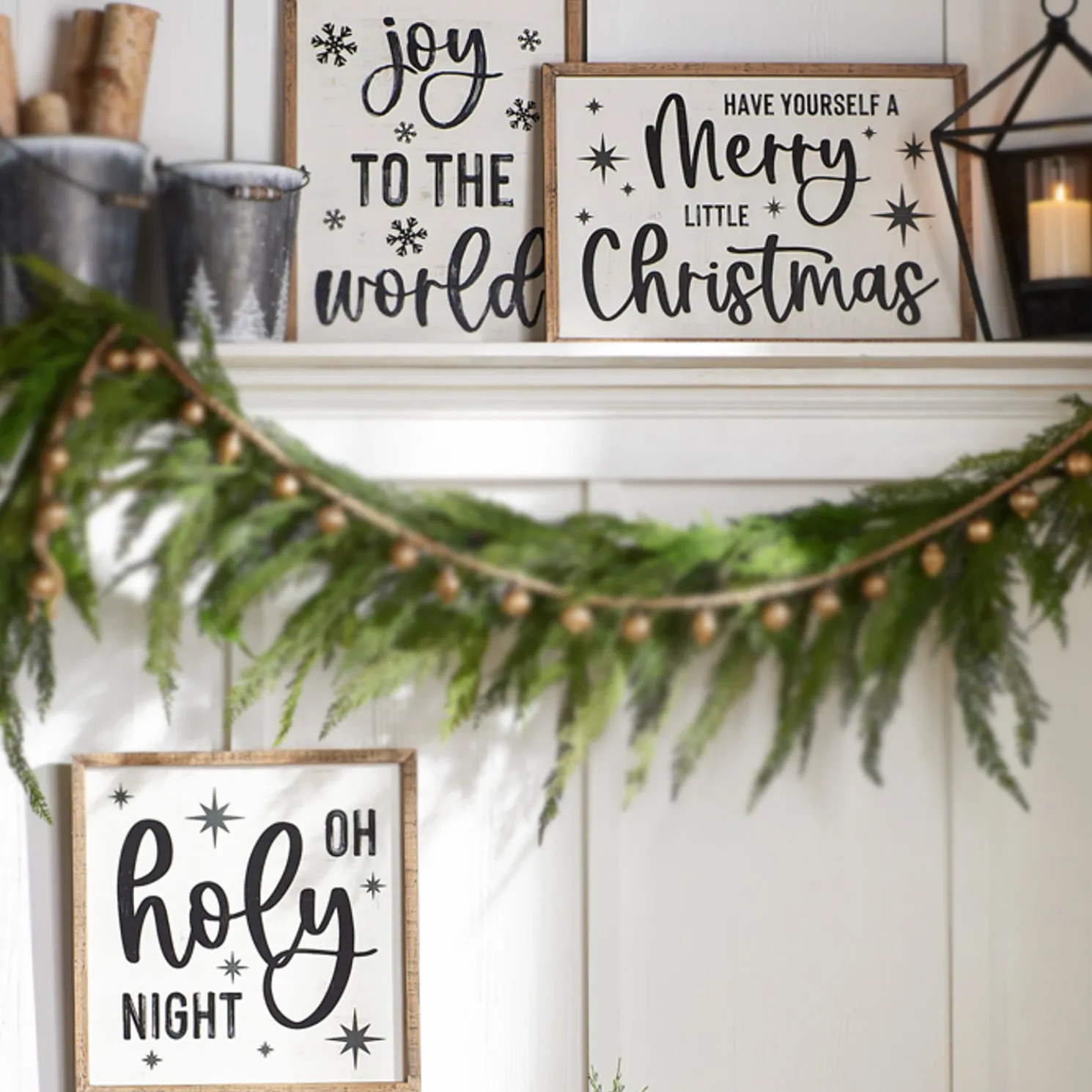 Raz Black and White Wooden Framed Metal Christmas Signs