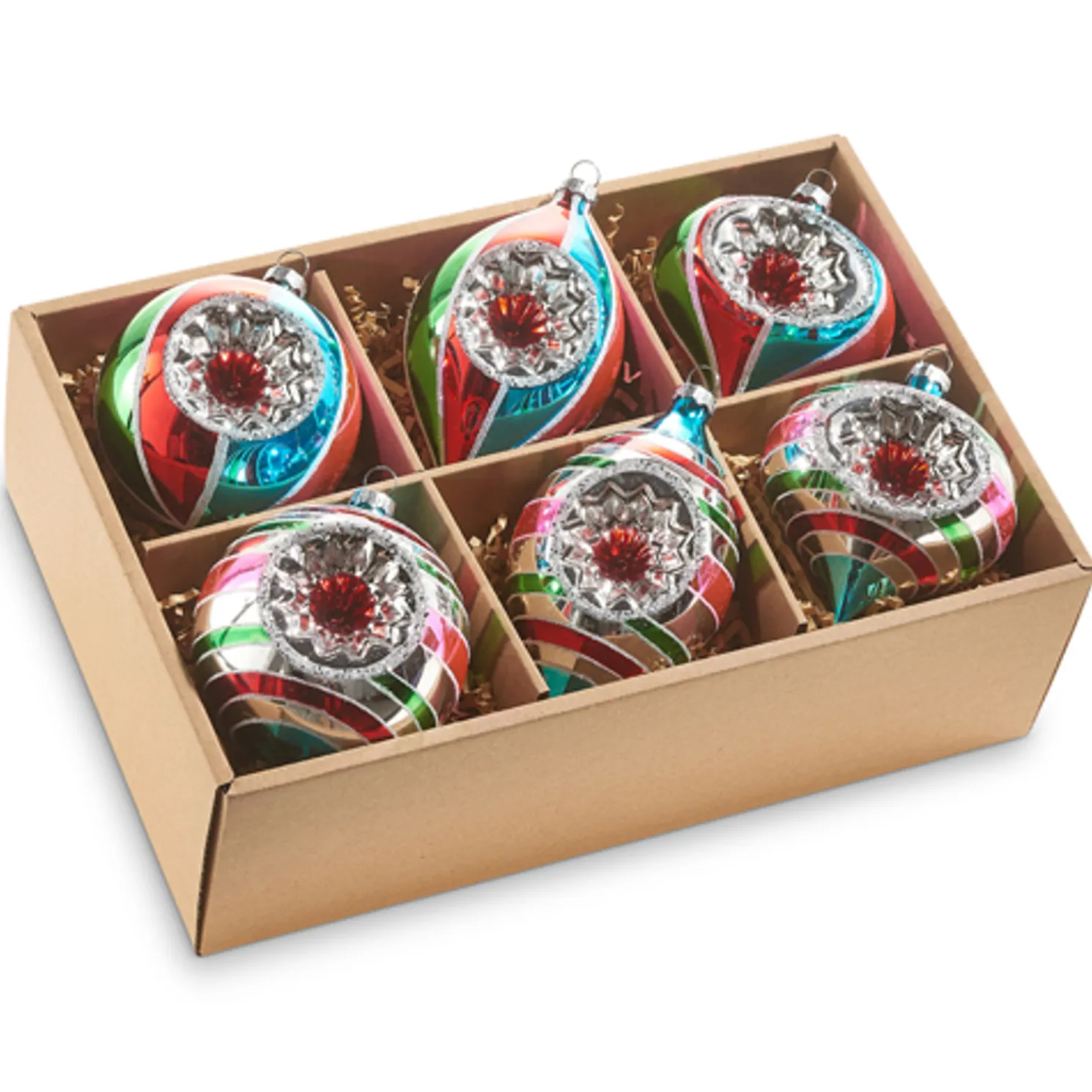 Raz Box of 6 5.25" Multicolor Vintage Glass Christmas Ornaments 4320853
