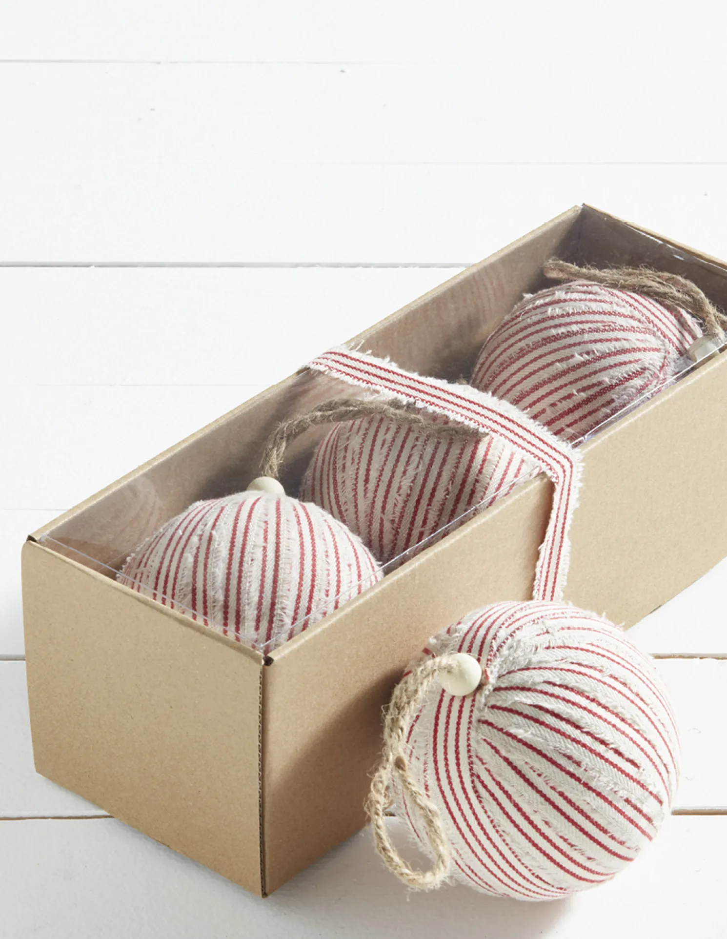 Raz Box of 3 4" Red Ticking Stripe Christmas Ornaments 4220852