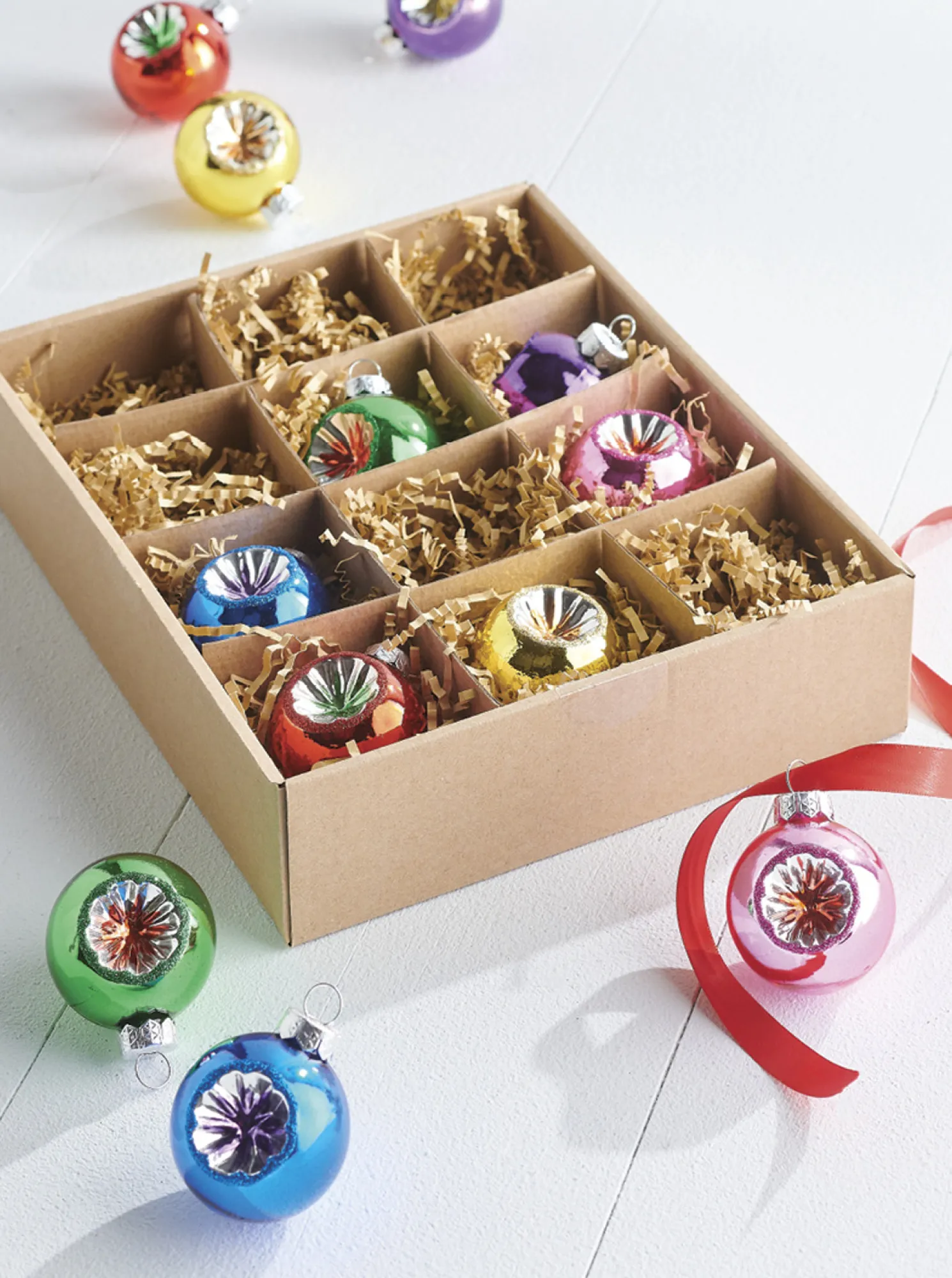 Raz Box of 2" Vintage Reflector Glass Christmas Ornament 4220974