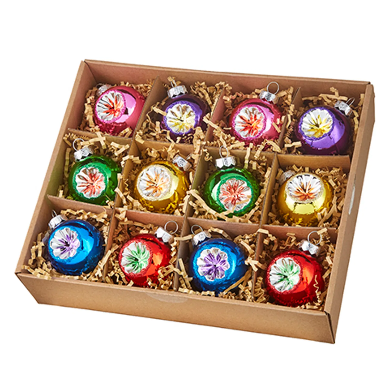 Raz Box of 2" Vintage Reflector Glass Christmas Ornament 4220974