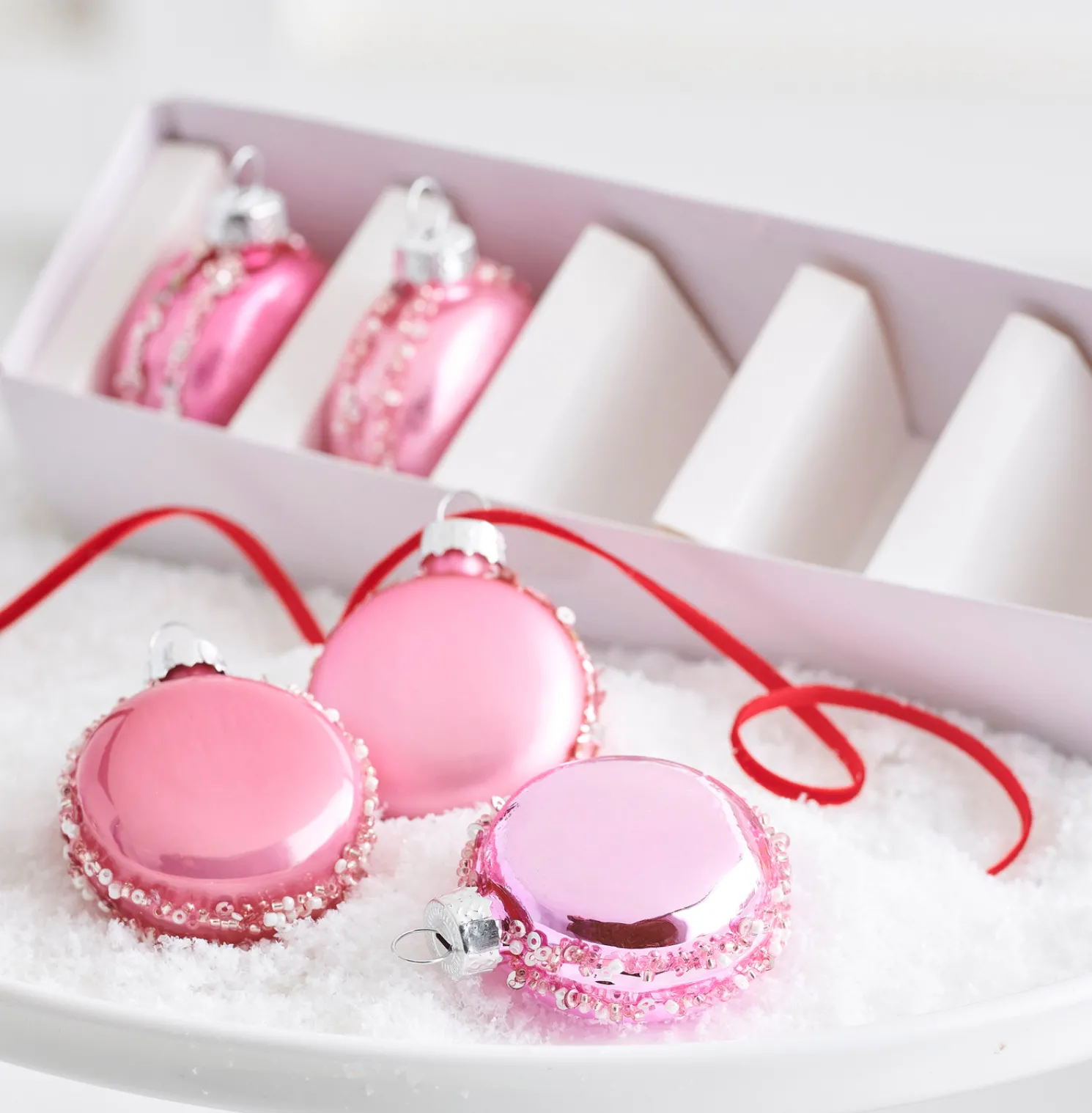 Raz Box Pink Macaroon Glass Christmas Ornaments Set of 5 4422910
