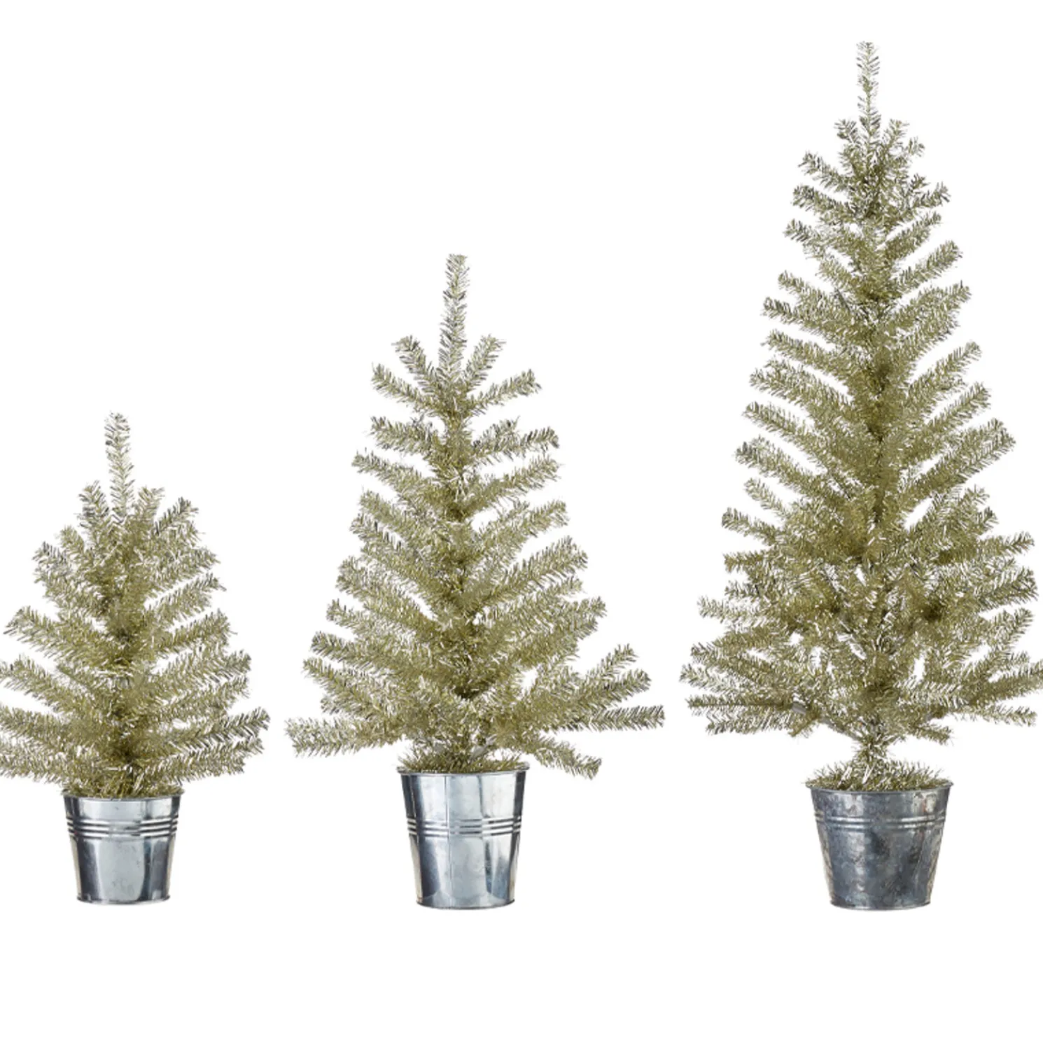 Raz Champagne Tinsel Tree In Galvanized Bucket Christmas Decoration