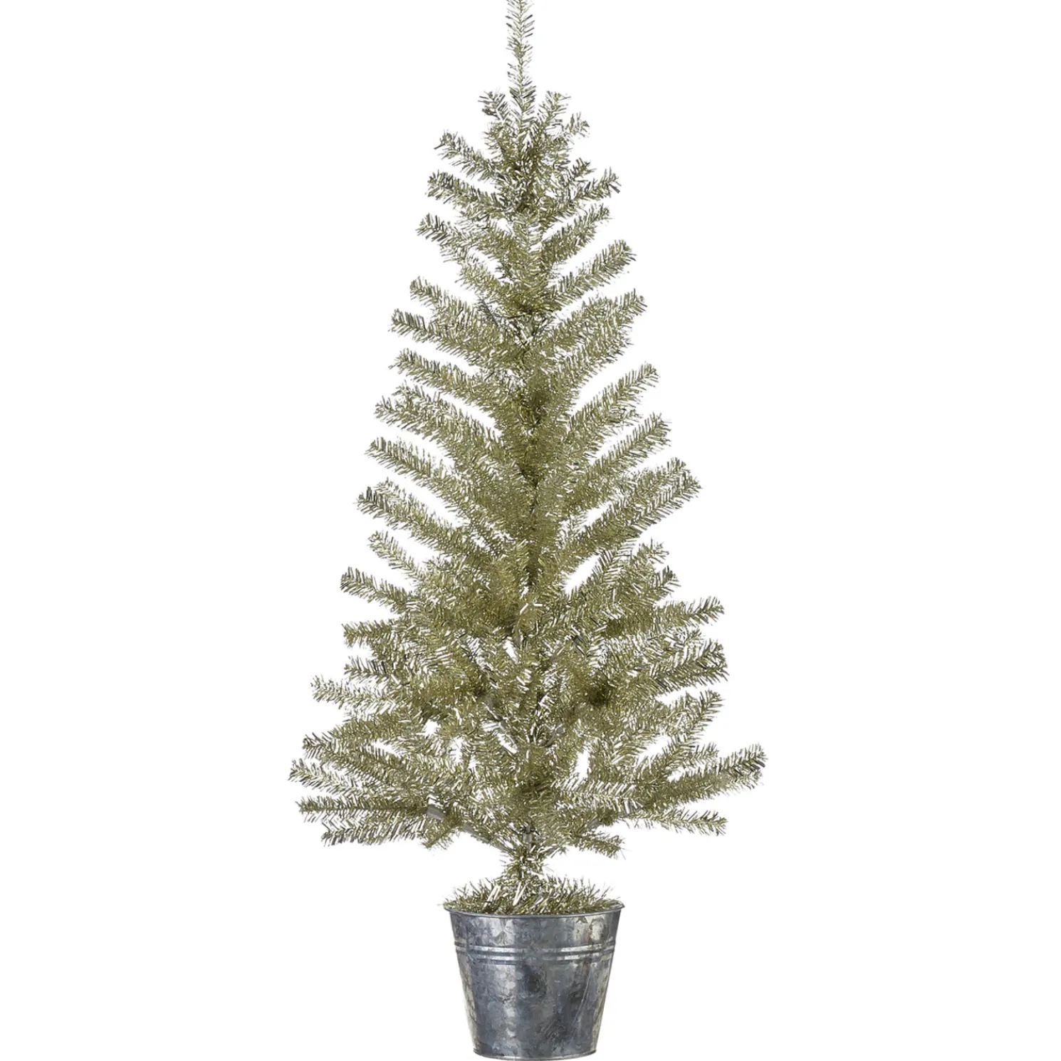Raz Champagne Tinsel Tree In Galvanized Bucket Christmas Decoration
