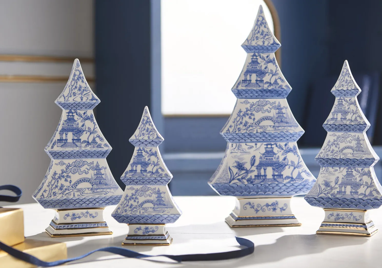 Raz Chinoiserie Delft Blue Christmas Tree Figures