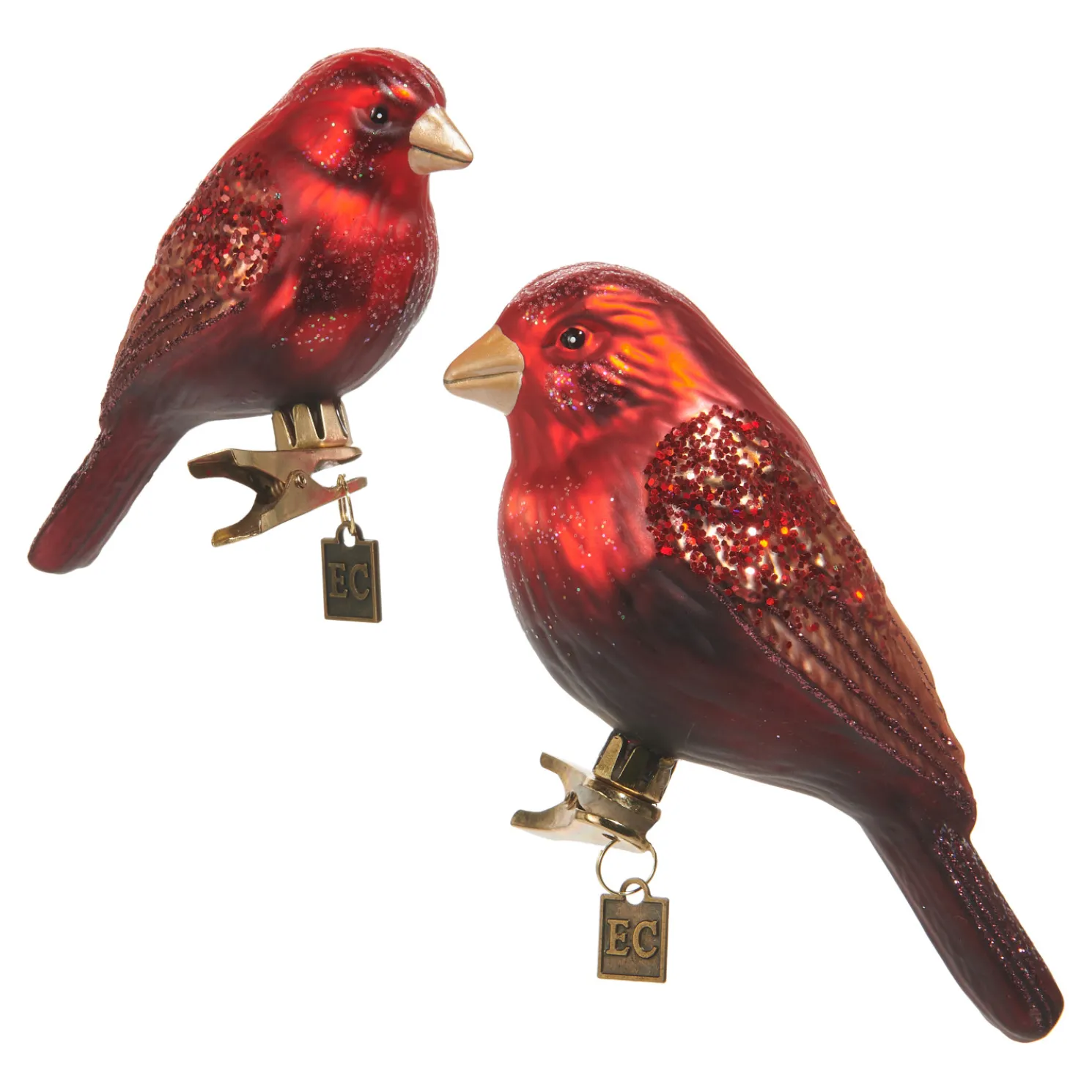 Raz Eric Cortina 5.5" Set of 2 Red and Brown Bird Clip On Glass Christmas Ornament 4553112