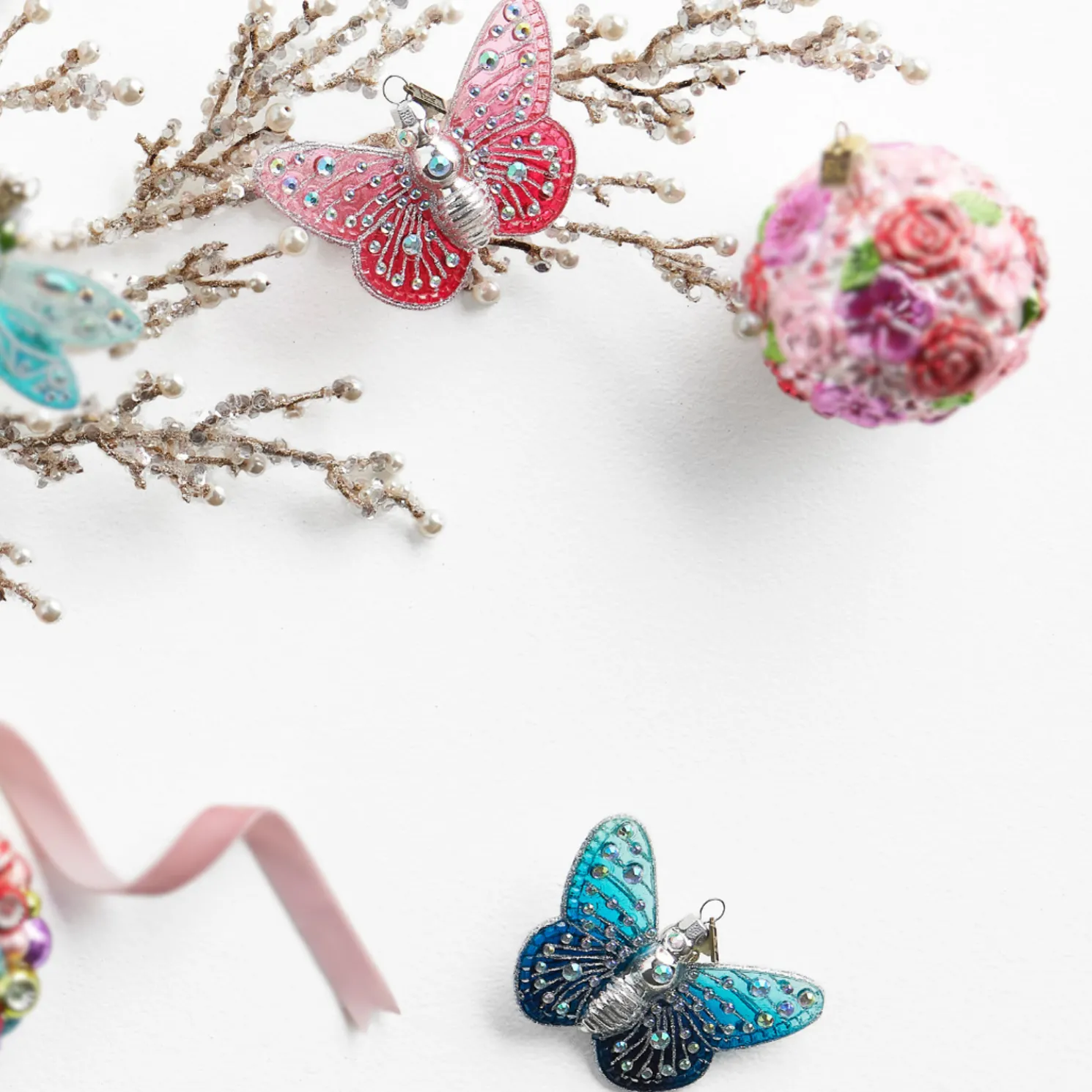 Raz Eric Cortina 4.5" Pink or Blue Fantasy Butterfly Glass Christmas Ornament