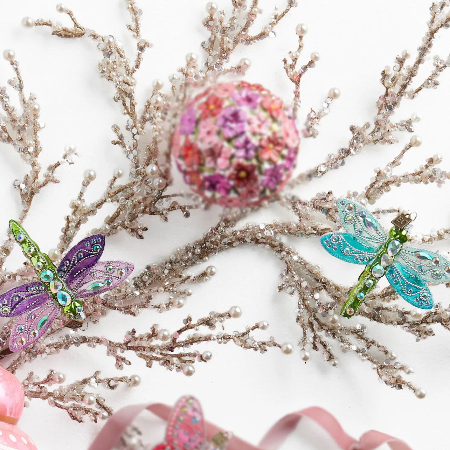 Raz Eric Cortina 4.5" Blue or Green Fantasy Dragonfly Glass Christmas Ornament