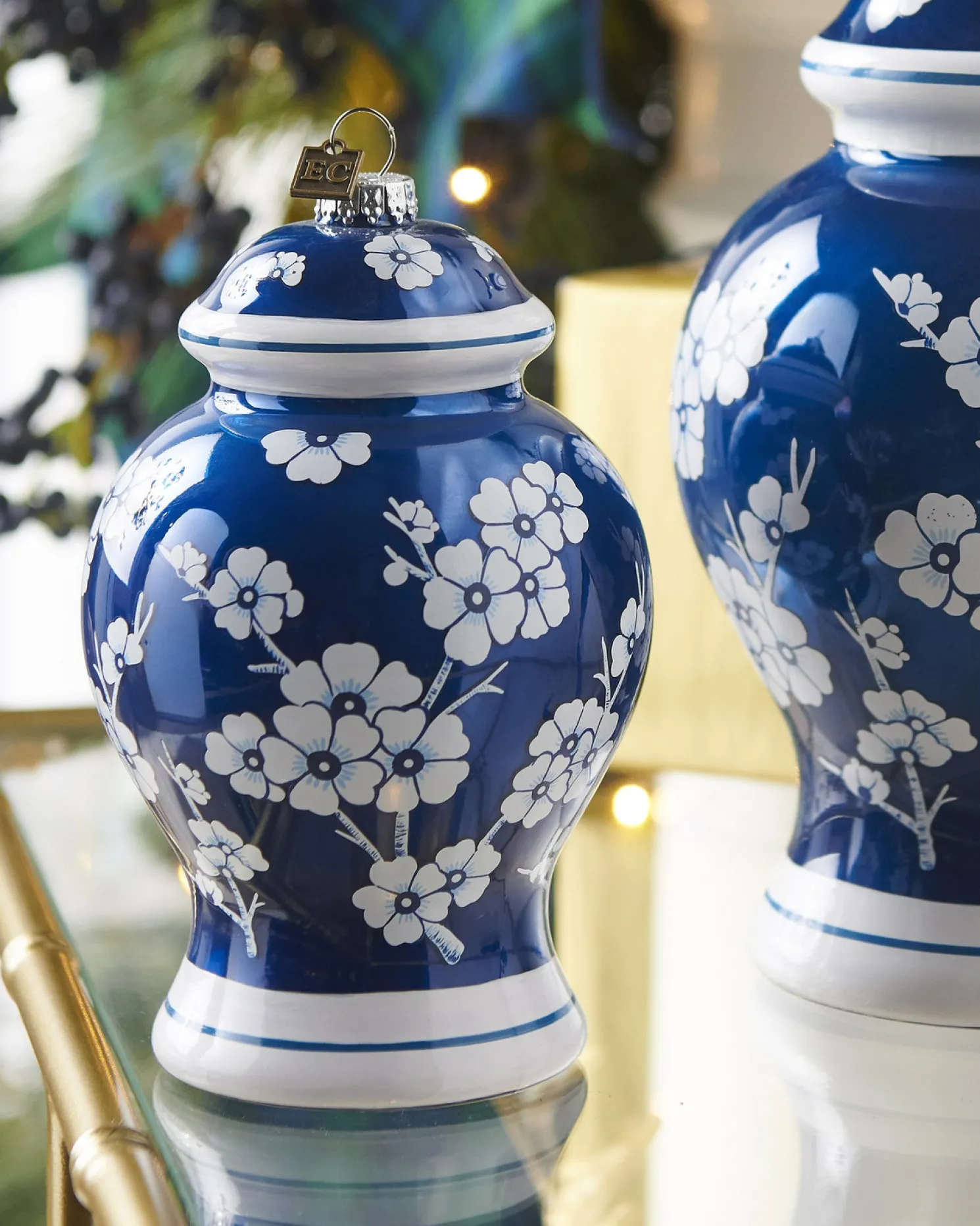 Raz Eric Cortina 6.5" Blue Delft Ginger Jar Glass Christmas Ornament 4353182