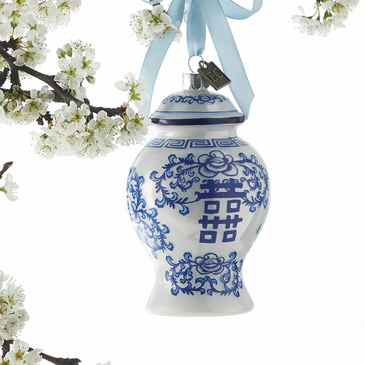 Raz Eric Cortina 4" Delft Ginger Jar Glass Christmas Ornament 3953034