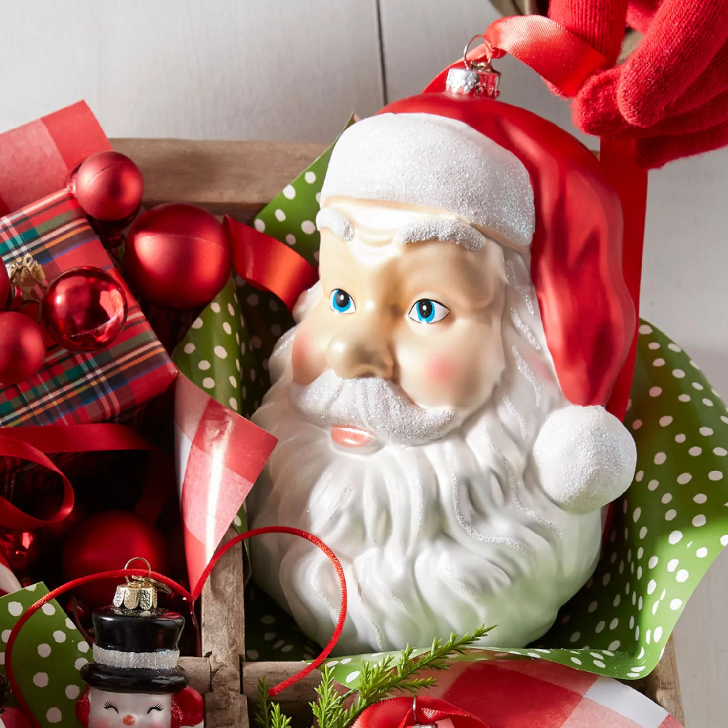 Raz Eric Cortina 8" Large Santa Face Blow Mold Glass Christmas 4453175