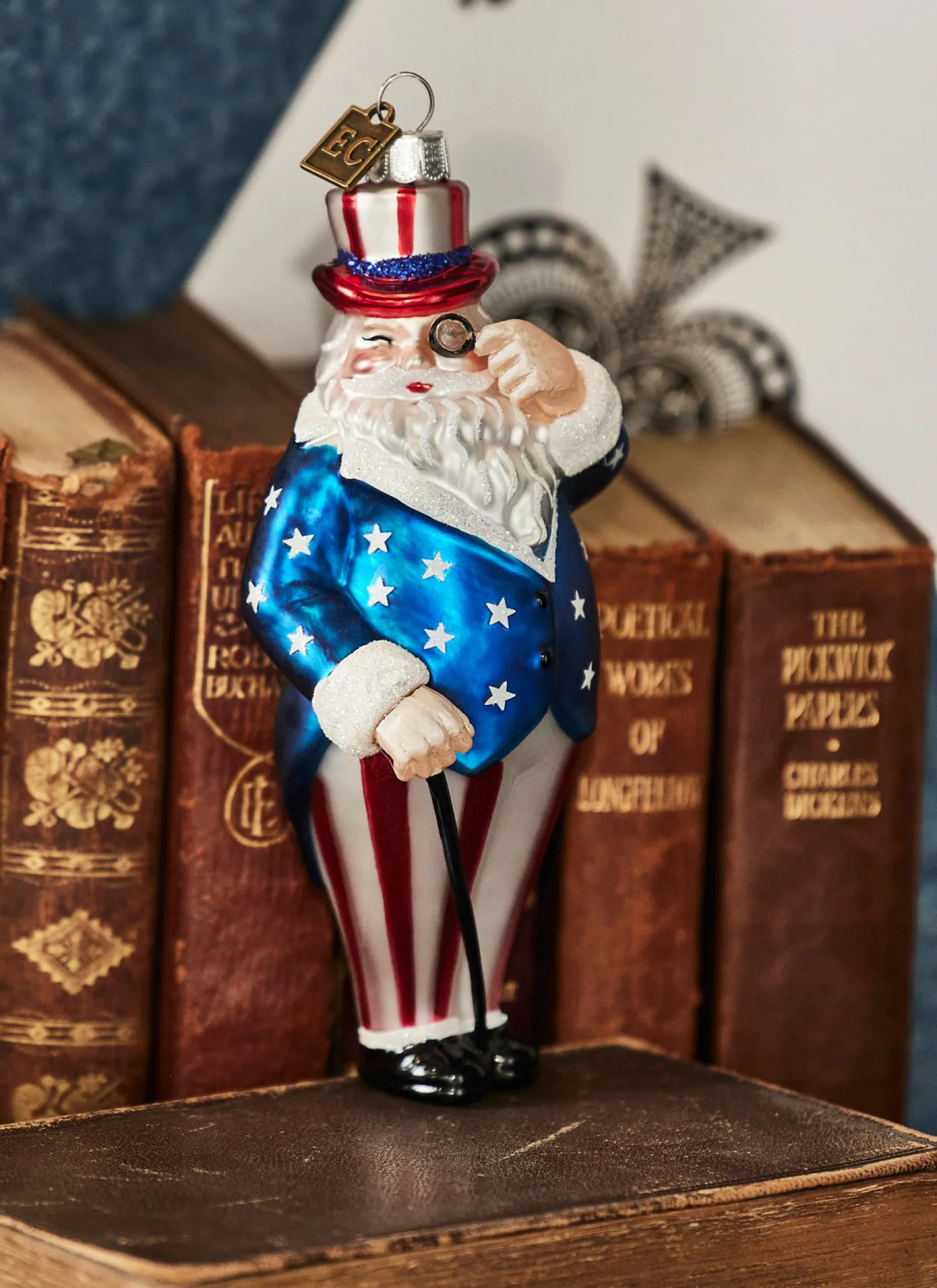 Raz Eric Cortina 5.5" Patriotic Santa Glass Christmas Ornament 4353129