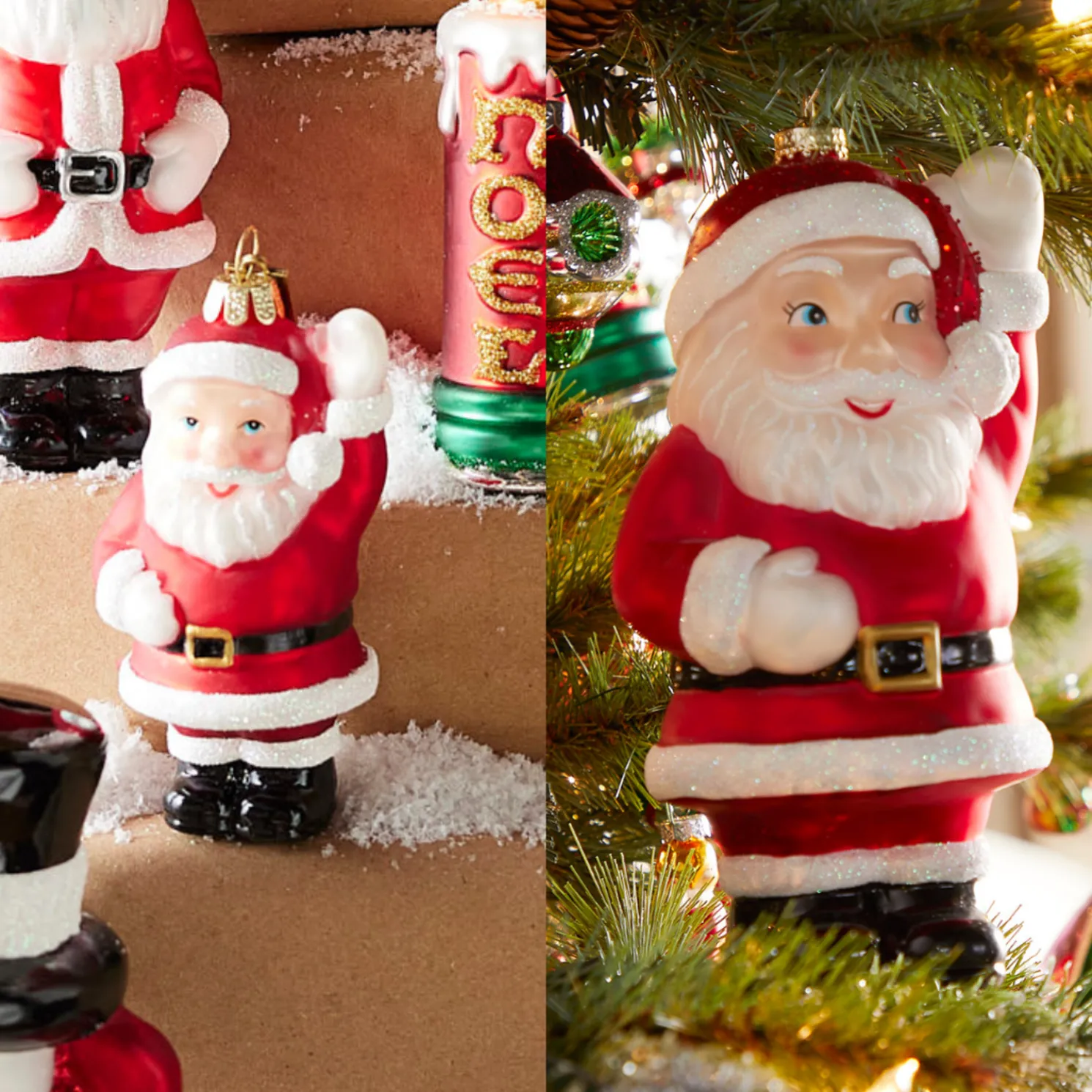 Raz Eric Cortina 3.5" or 8" Waving Santa Blow Mold Glass Christmas Ornament