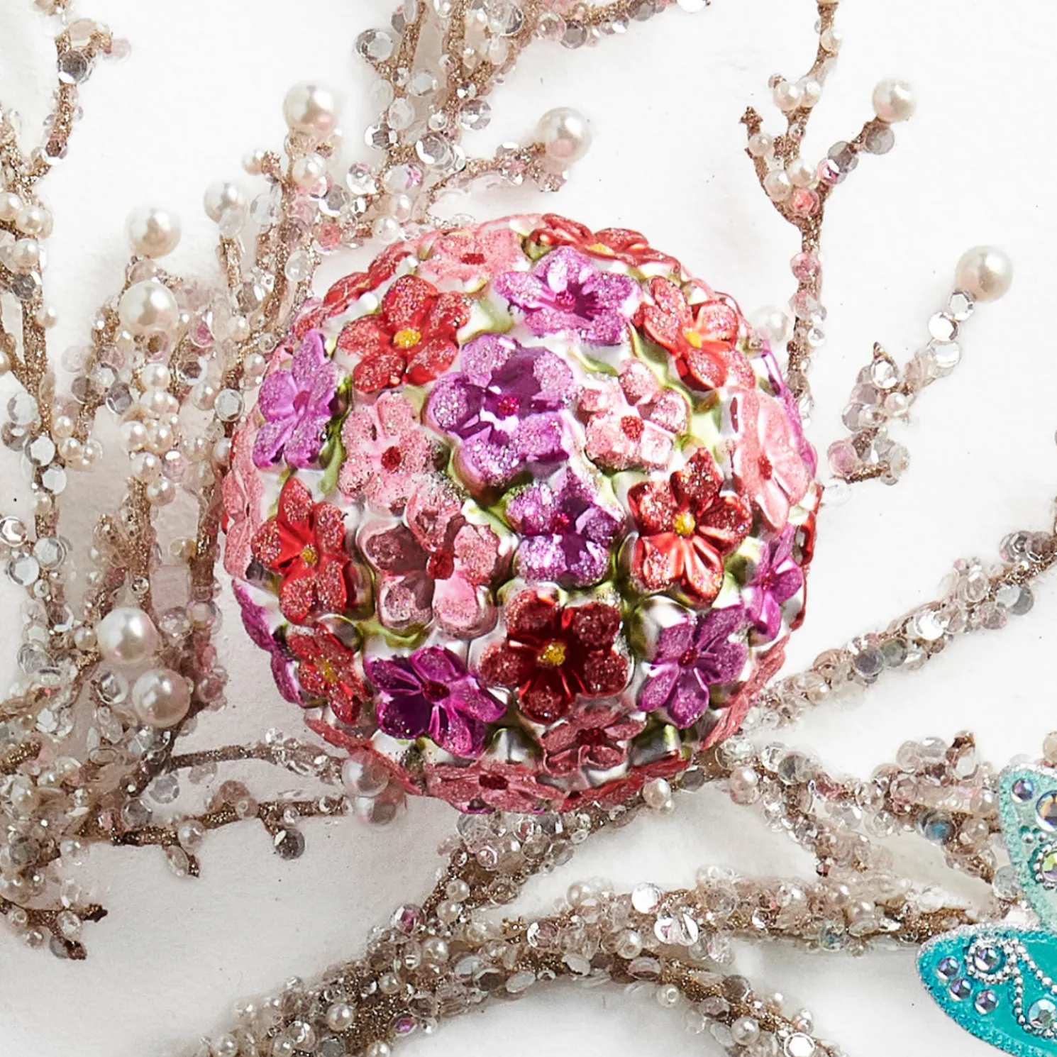 Raz Eric Cortina 4" Colorful Blossom Ball Glass Christmas Ornament 4553173