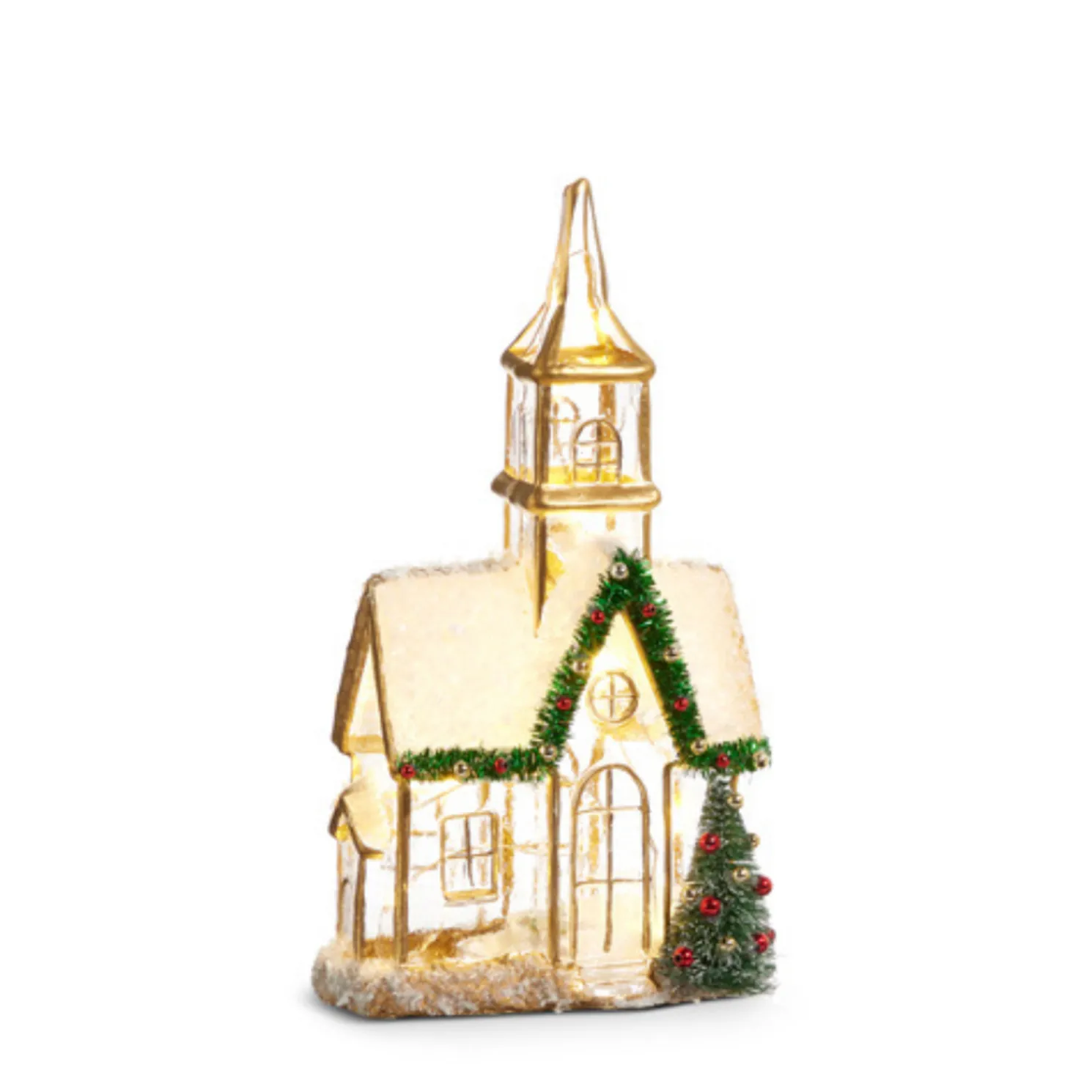 Raz Glass Lighted Gold Church or Pagoda Christmas Figure
