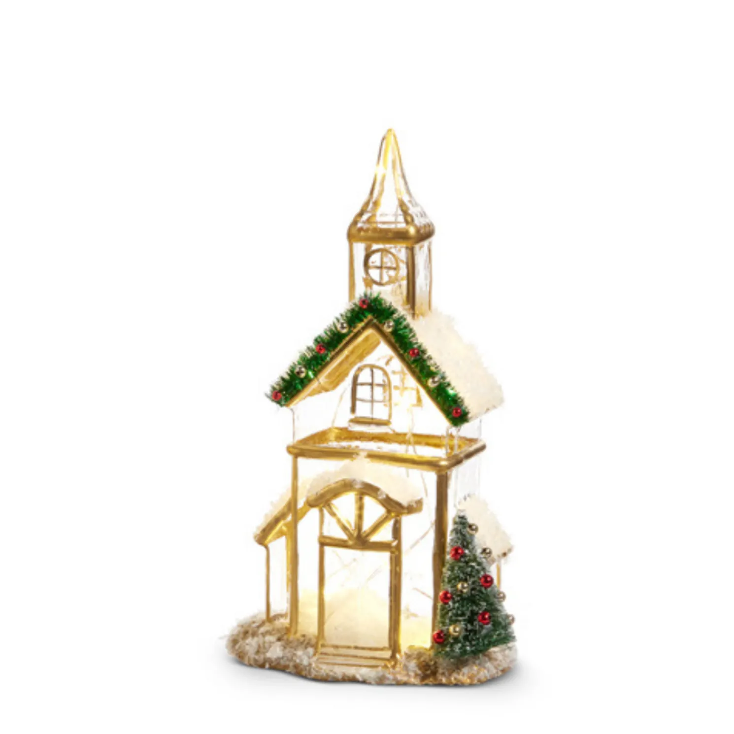 Raz Glass Lighted Gold Church or Pagoda Christmas Figure