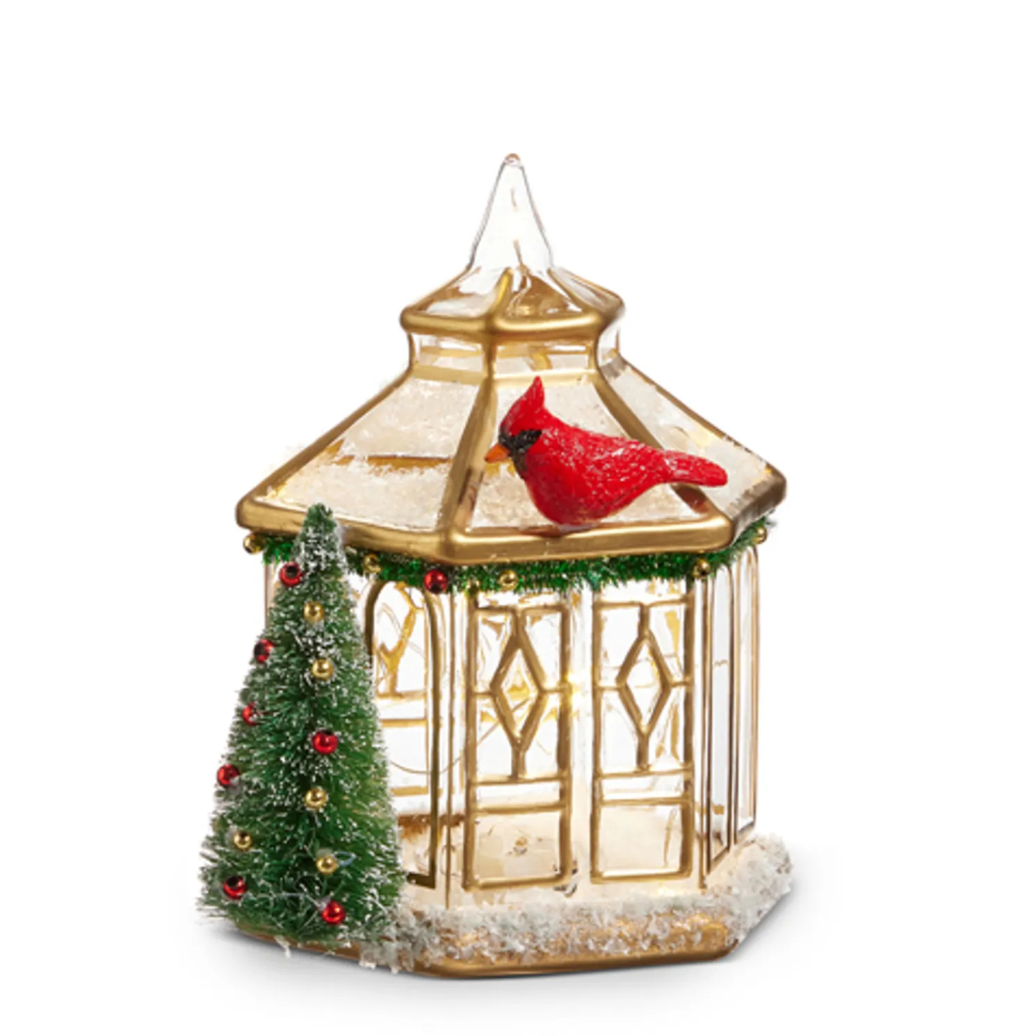 Raz Glass Lighted Gold Church or Pagoda Christmas Figure