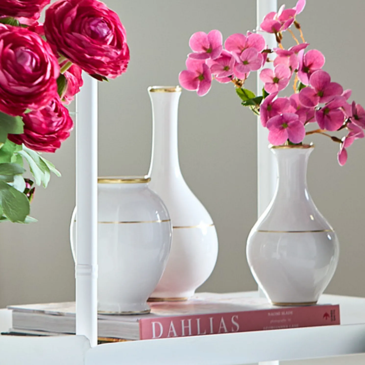 Raz Gold and White Ceramic Accent Vases Set of 3 4509867