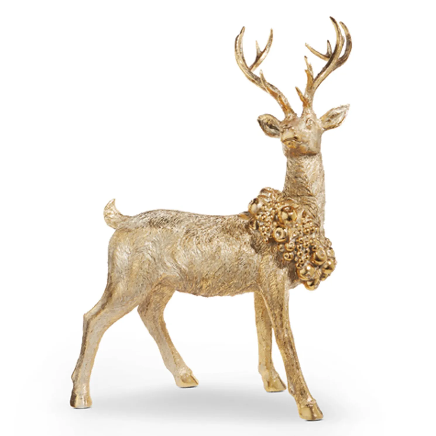 Raz Gold Large Laying or Standing Deer with Wreath Christmas Decoration