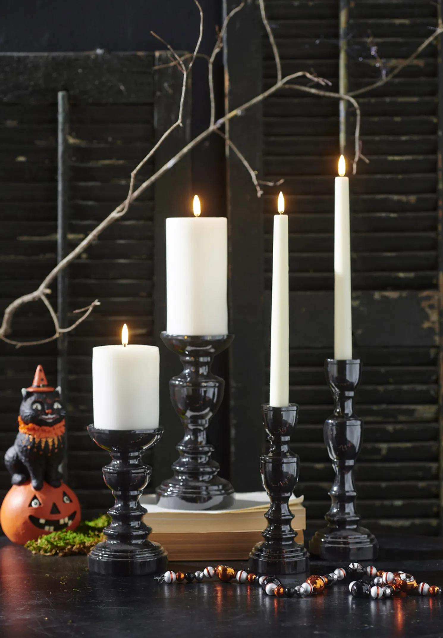 Raz High Shine Black Pillar or Taper Halloween Candle Holders