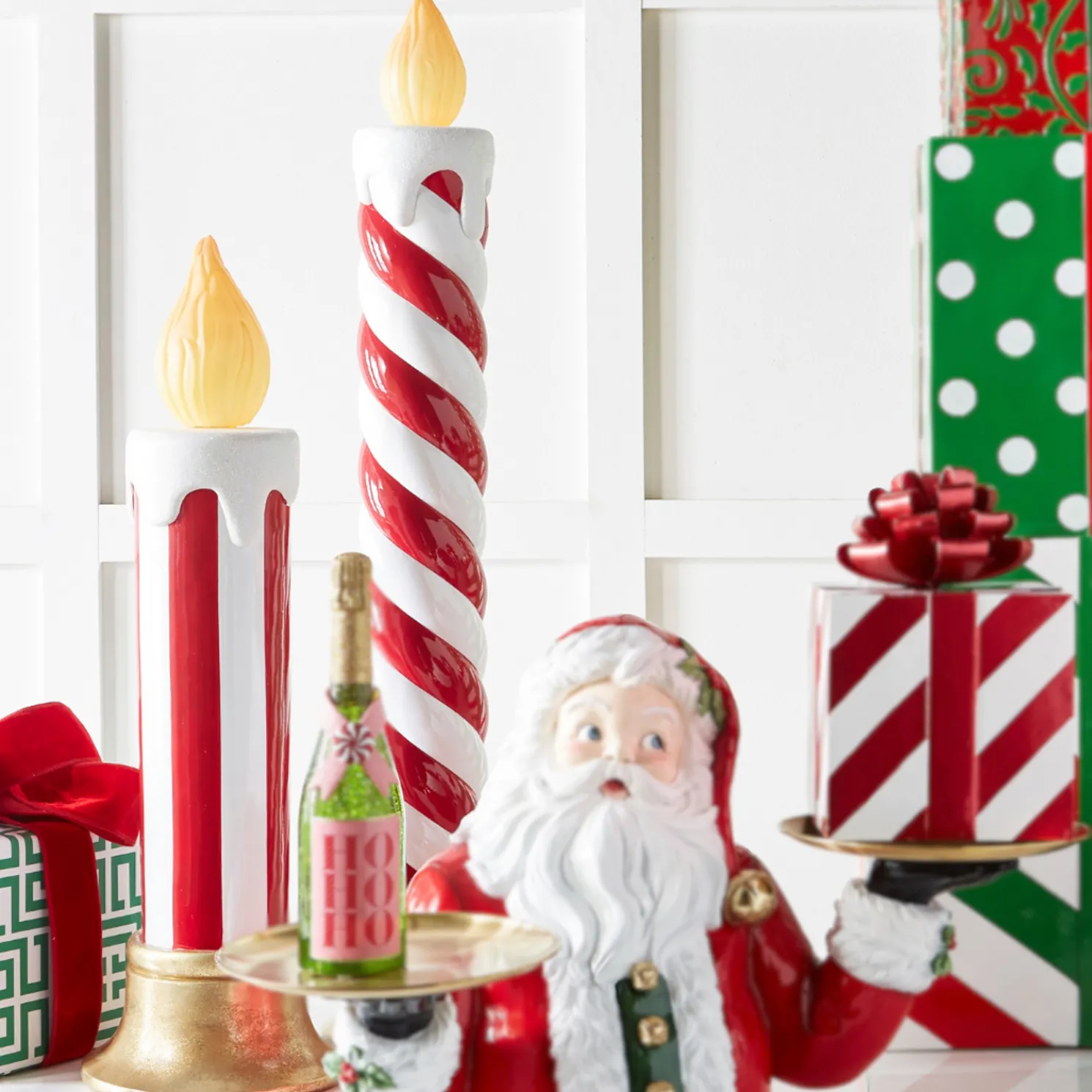 Raz Large Red and White Striped Battery Operated Christmas Candle Decoration