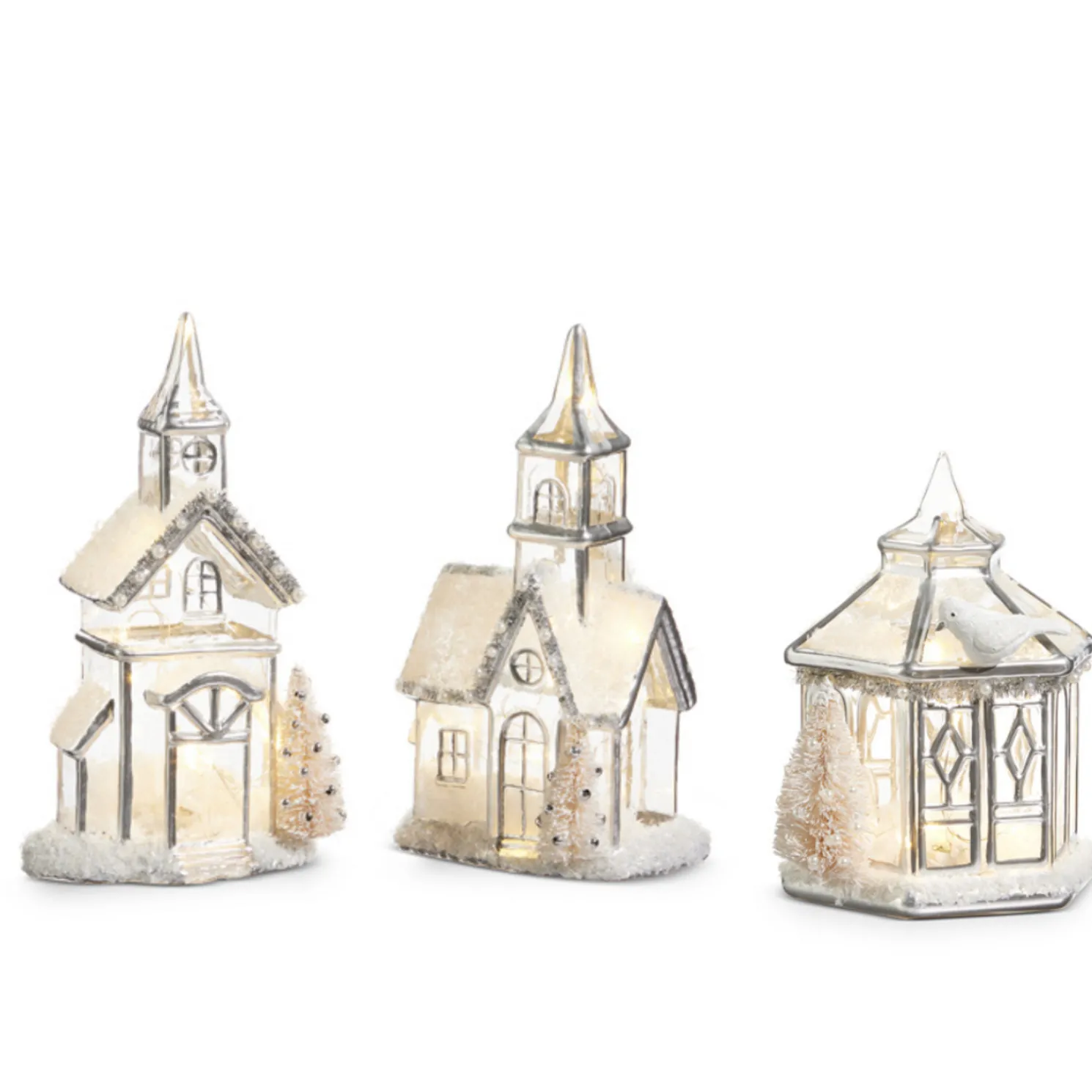 Raz Lighted Silver Church or Pagoda Glass Christmas House Decoration
