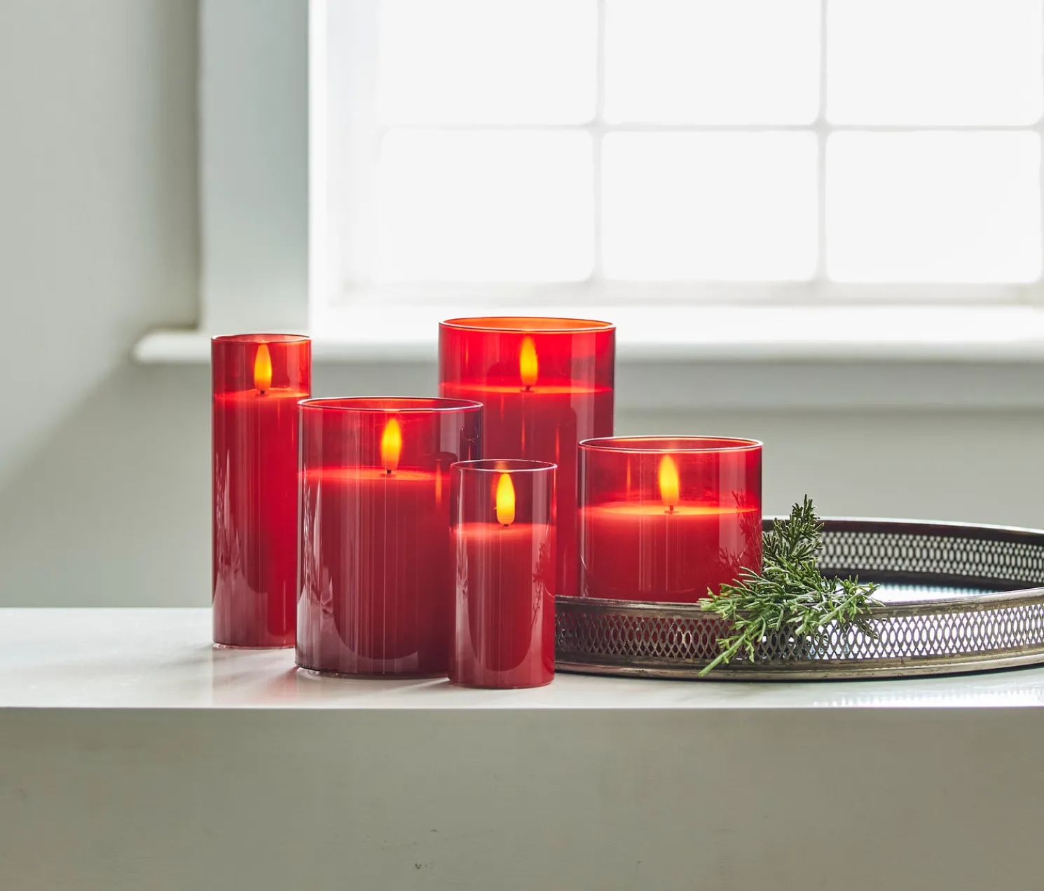 Raz Pillar Battery Operated Flickering Candle In Red Glass
