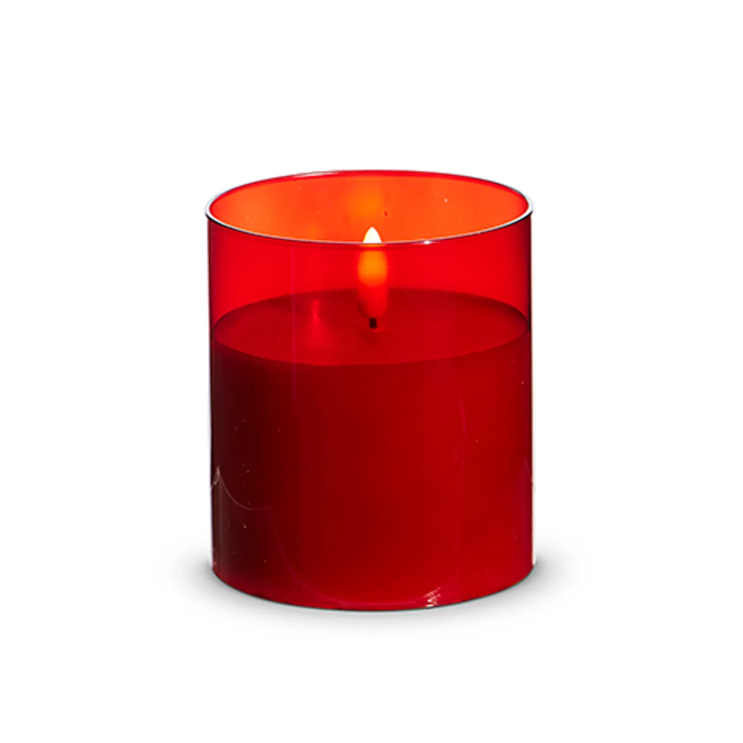 Raz Pillar Battery Operated Flickering Candle In Red Glass