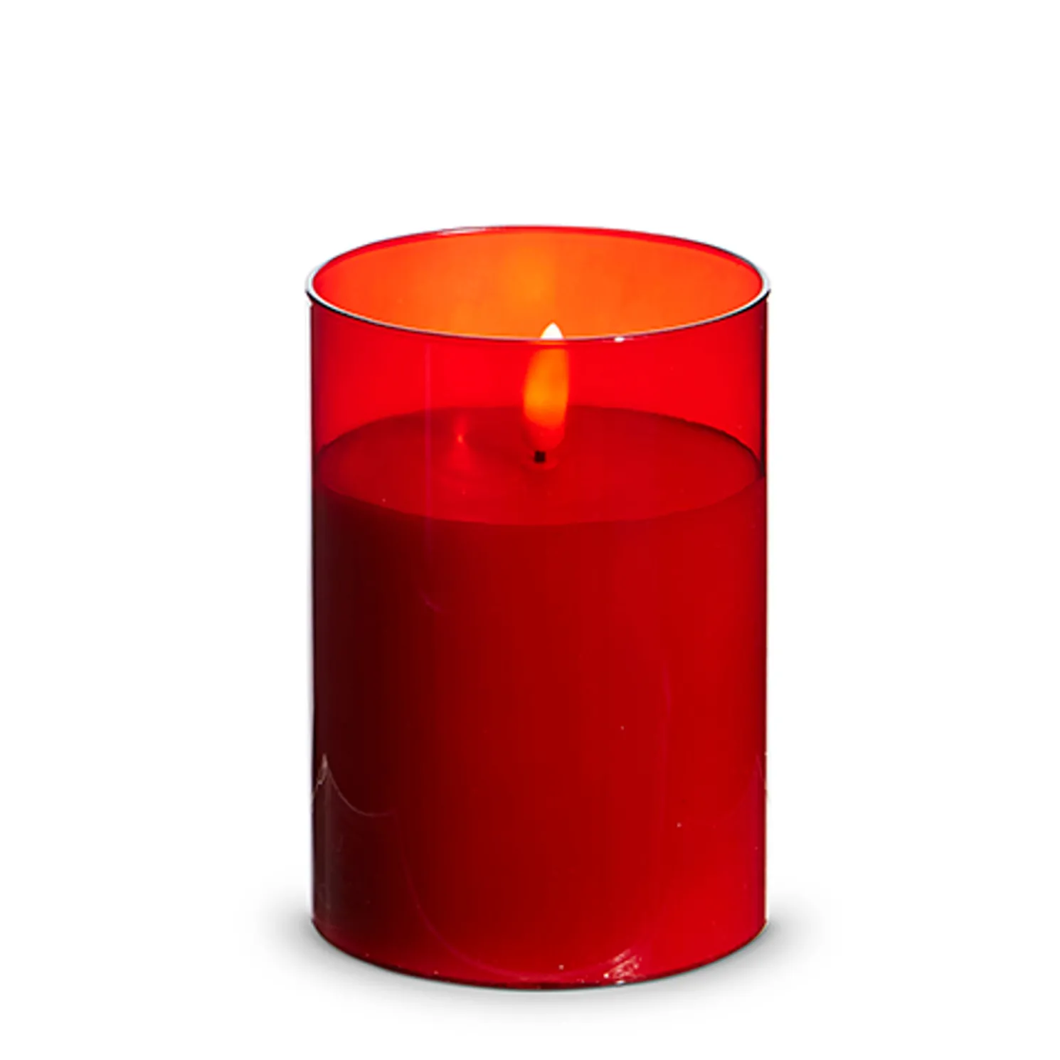 Raz Pillar Battery Operated Flickering Candle In Red Glass