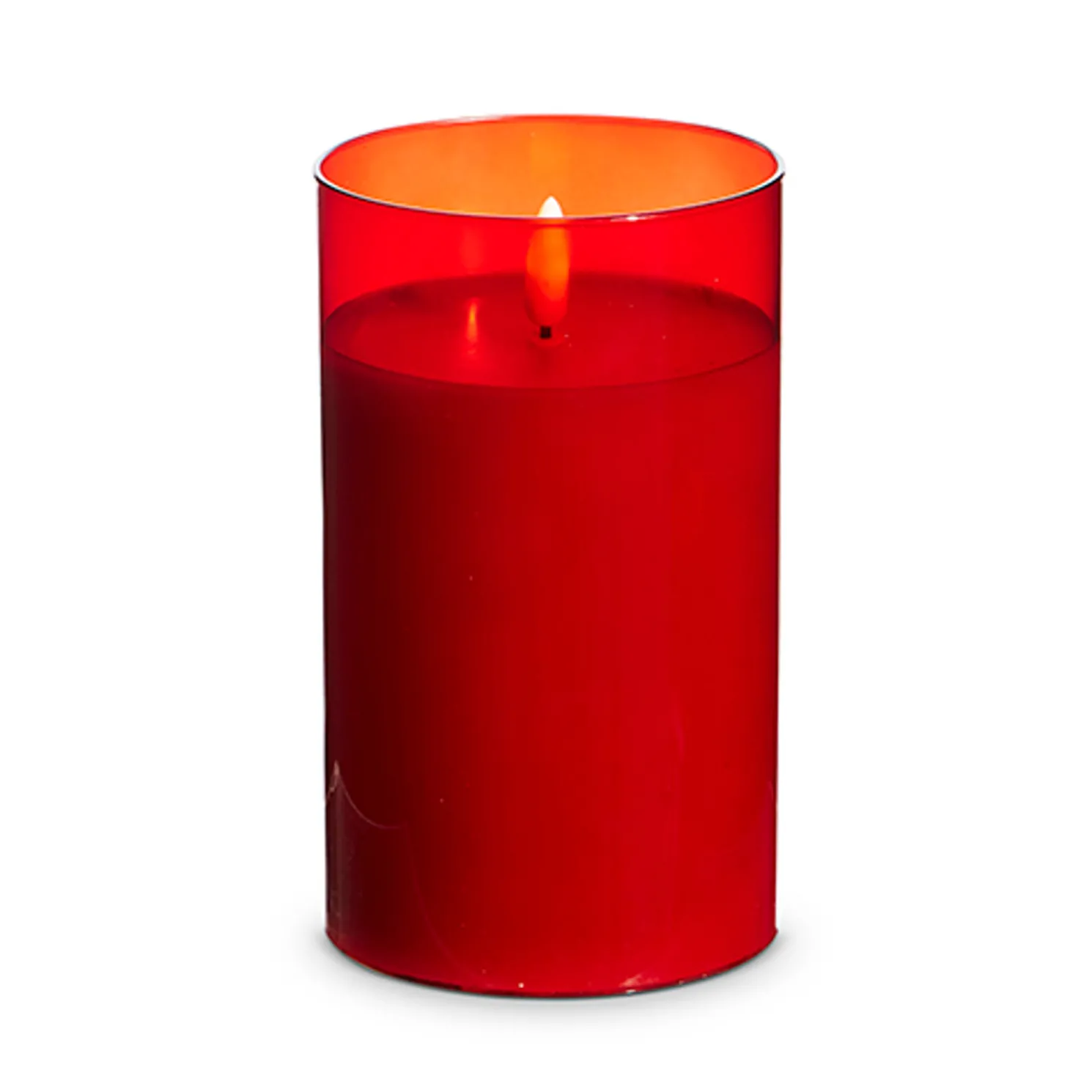 Raz Pillar Battery Operated Flickering Candle In Red Glass
