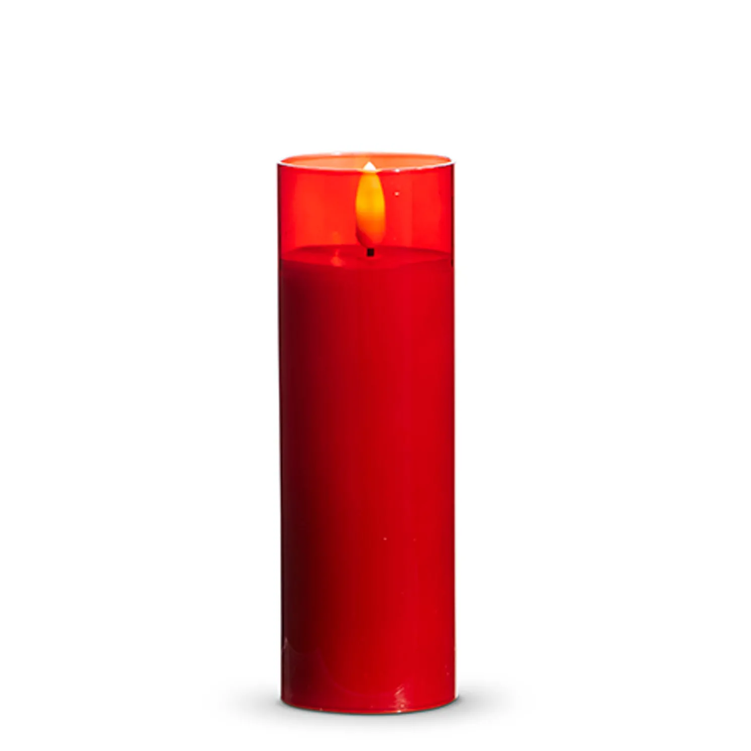 Raz Pillar Battery Operated Flickering Candle In Red Glass