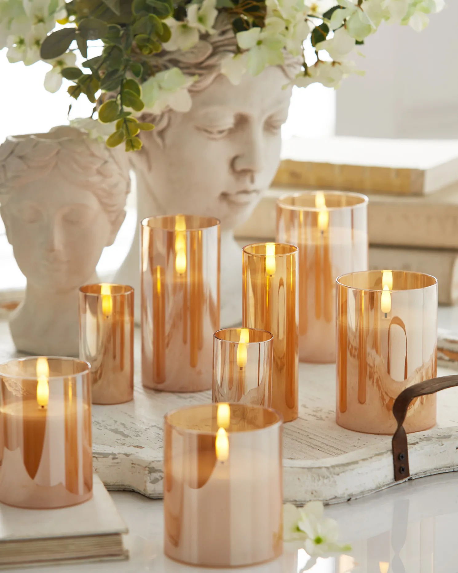 Raz Pillar Battery Operated Flickering Candle In Gold Glass