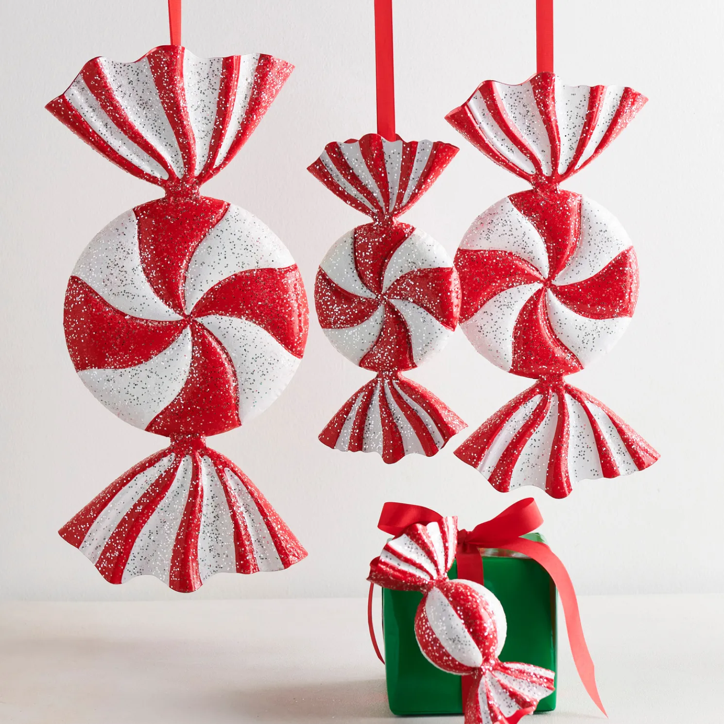 Raz Red and White Candy Christmas Ornament