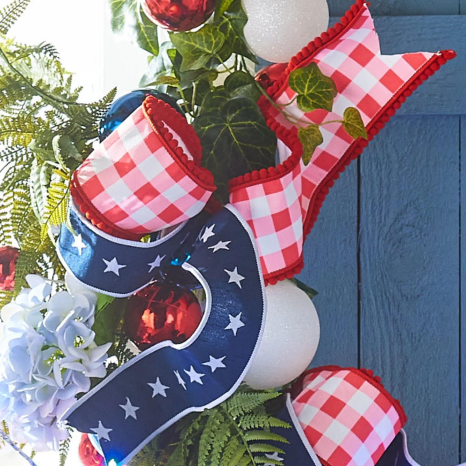 Raz Red Gingham Or Blue Starred Patriotic Wired Ribbon