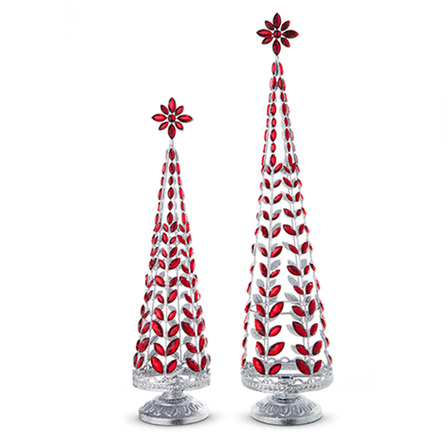 Raz Red Jeweled Tree with Silver Glitter Set of 2 4313507