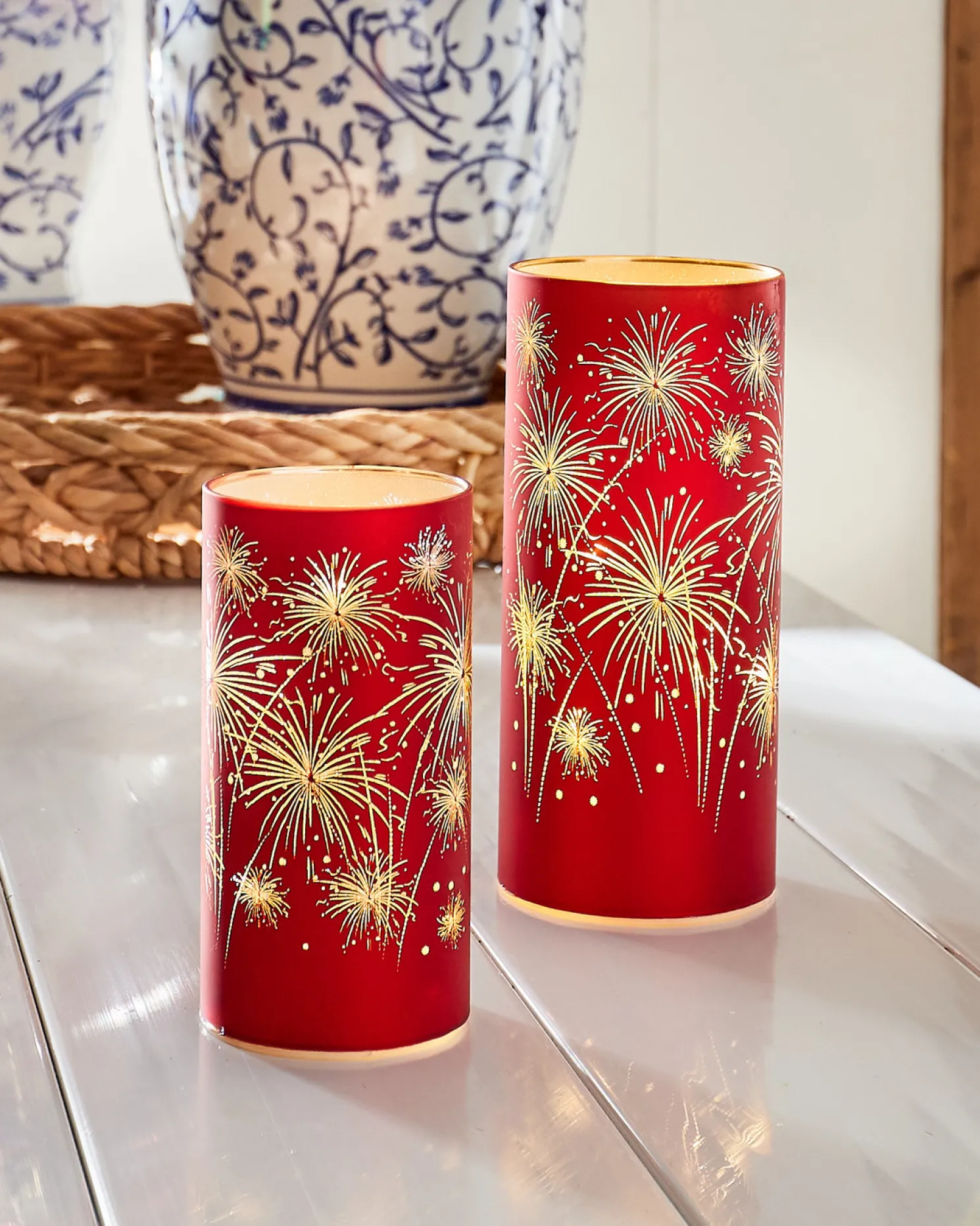 Raz Red Lighted Firework Battery Operated Lanterns Set of 2 4550150