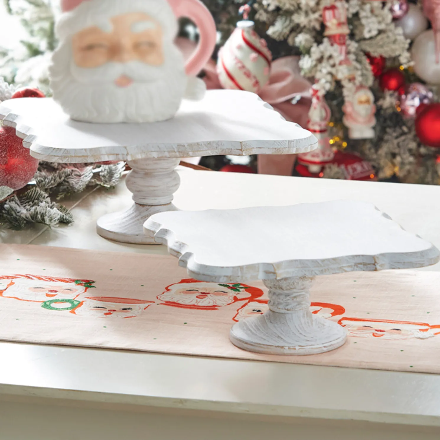 Raz Set of 2 13" Square Wooden White Washed Pedestal Christmas Decoration 4328017