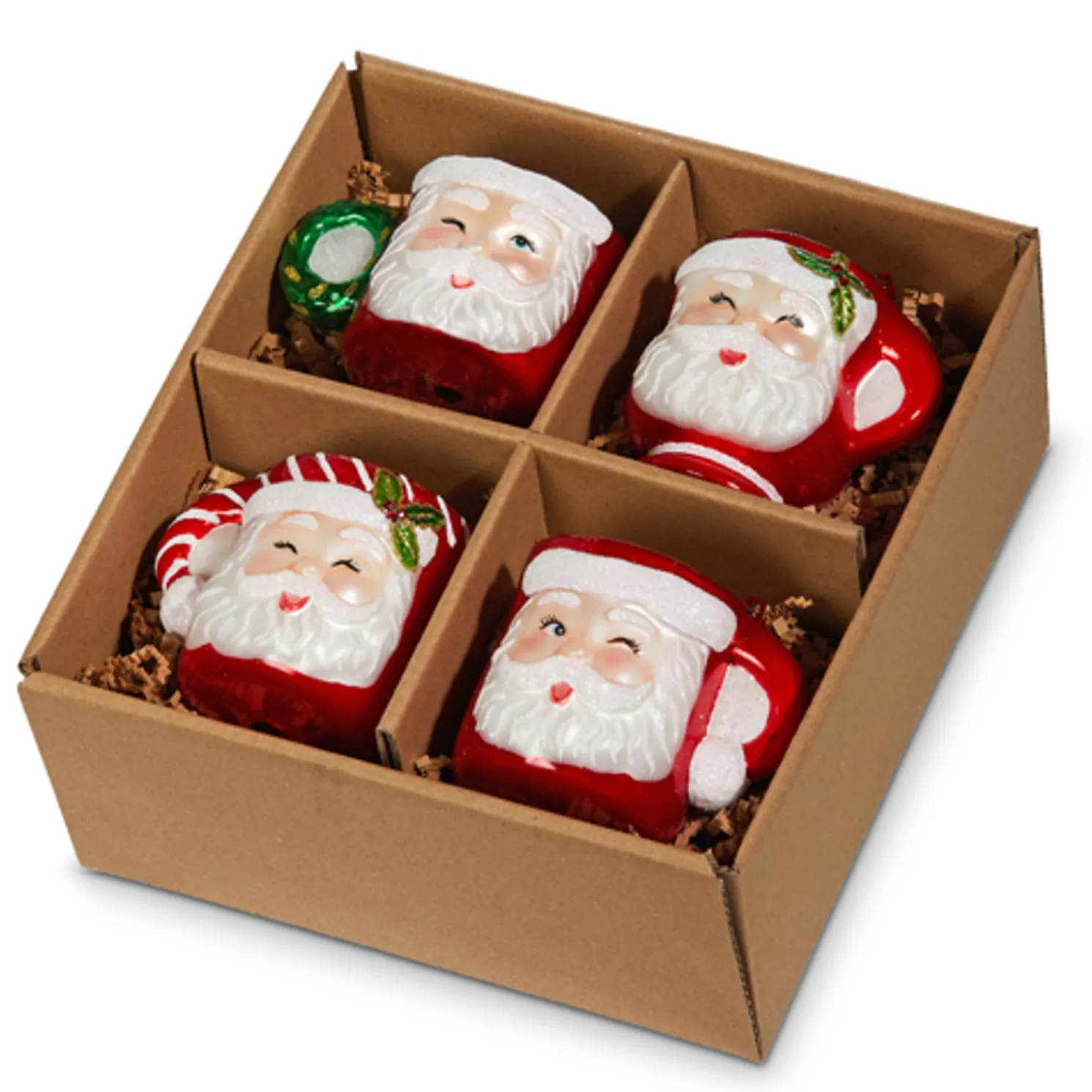 Raz Set of 4 Boxed Santa Mug Glass Christmas Ornament 4352887