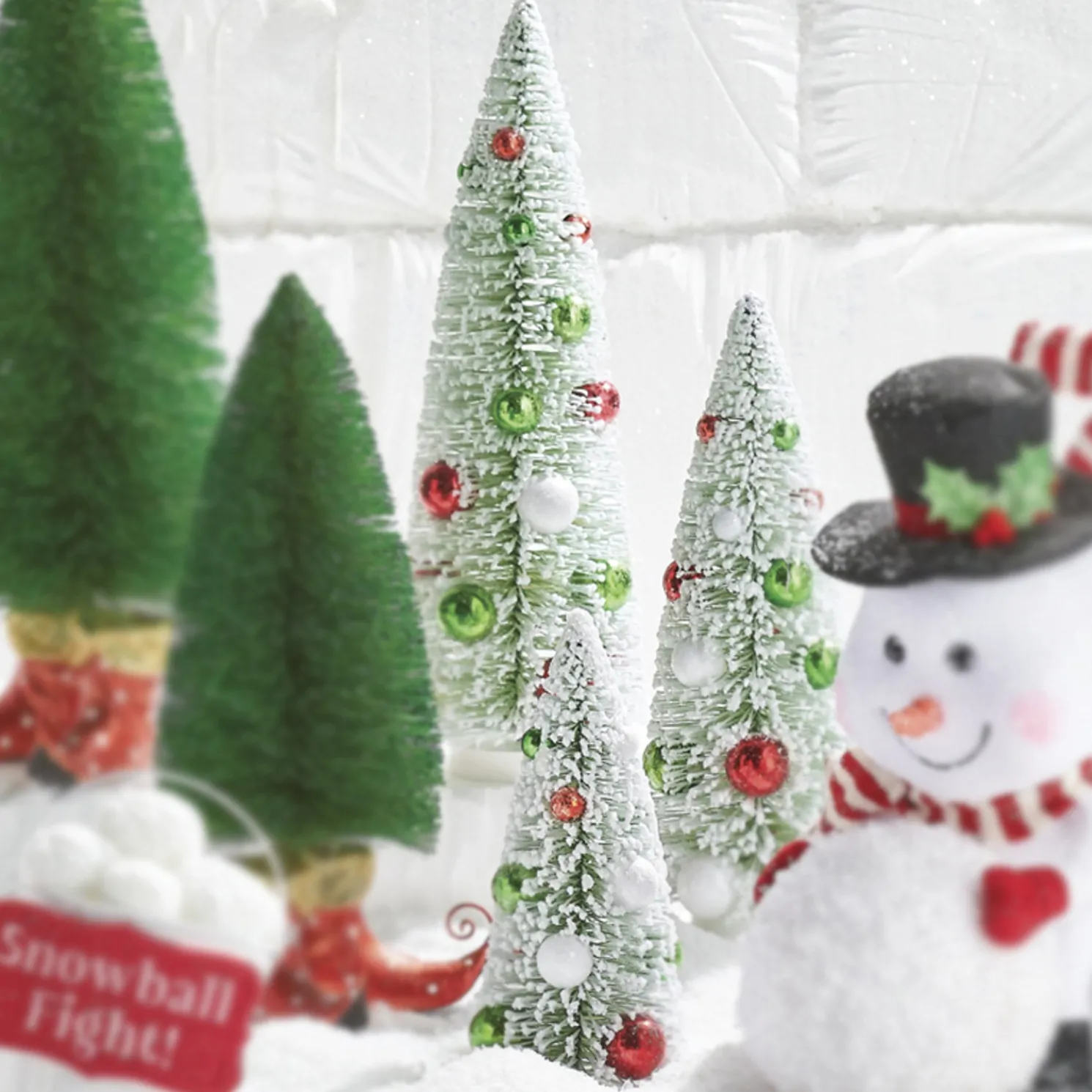 Raz Set of 3 Frosted Bottle Brush Trees with Ornaments Christmas Decoration 4215566