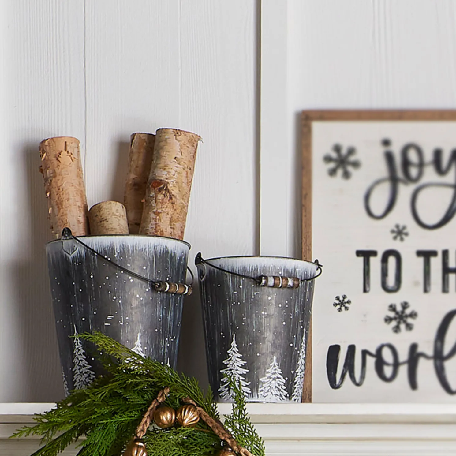 Raz Set of 2 Galvanized Buckets with Trees Christmas Decorations 4355001