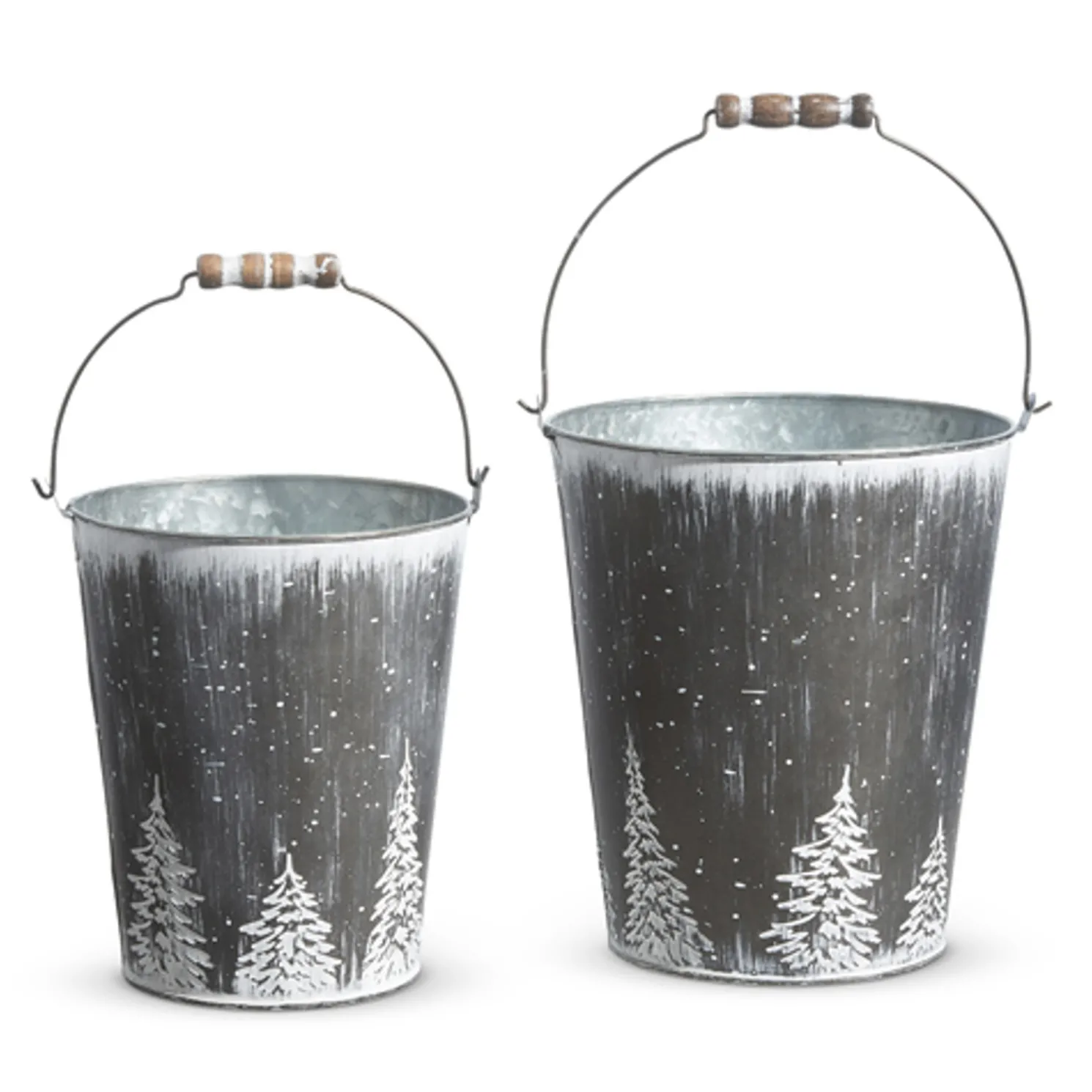 Raz Set of 2 Galvanized Buckets with Trees Christmas Decorations 4355001