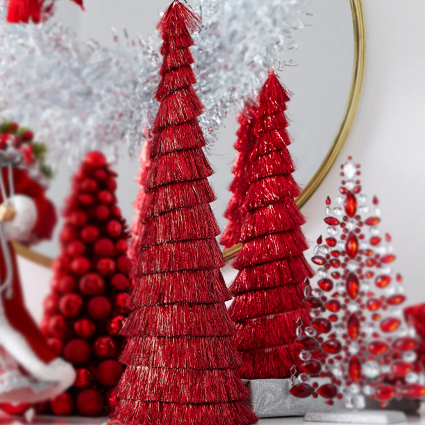 Raz Set of 2 Red Tinsel Trees Christmas Decoration 4334054