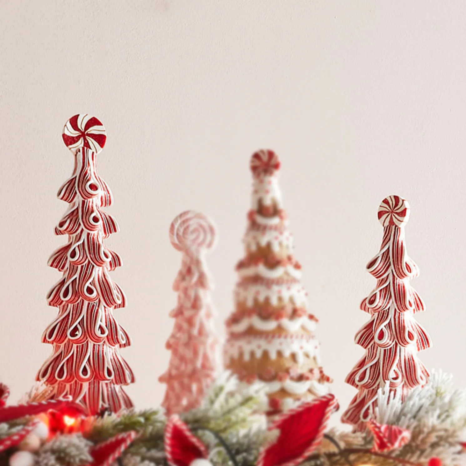 Raz Set of 2 Ribbon Candy Trees Christmas Decoration 4314120