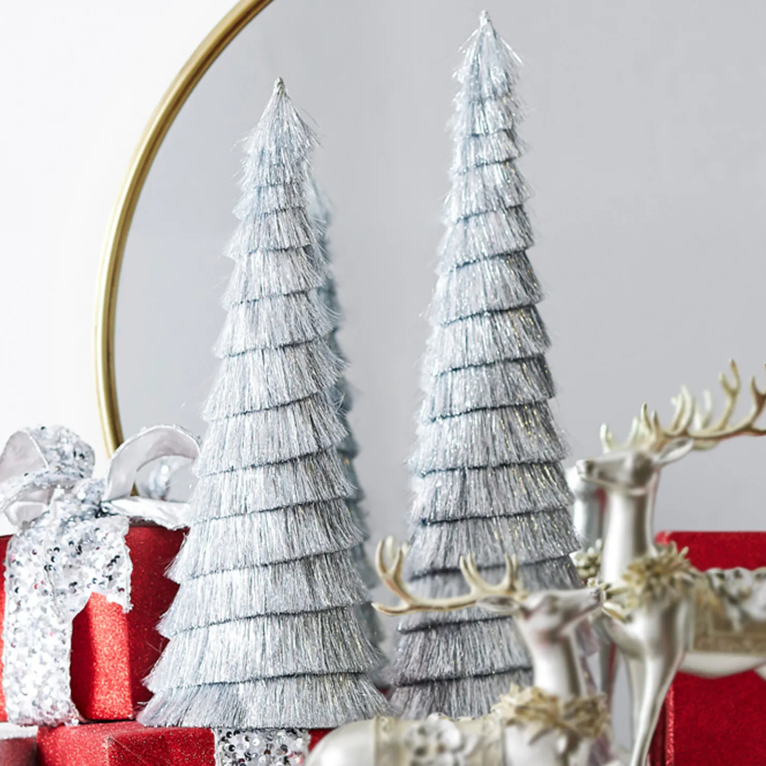 Raz Set of 2 Silver Tinsel Tree Christmas Decoration 4334055