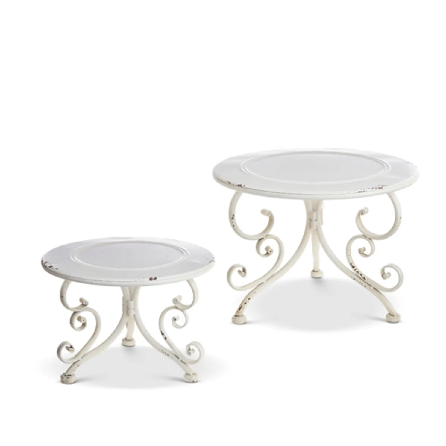Raz Set of 2 White Distressed Metal Risers Stands 4228915